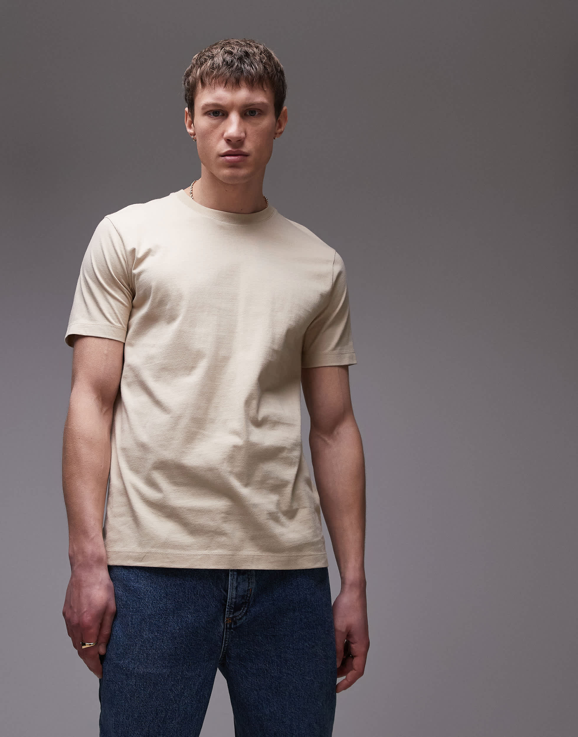Topman classic fit t-shirt in stone