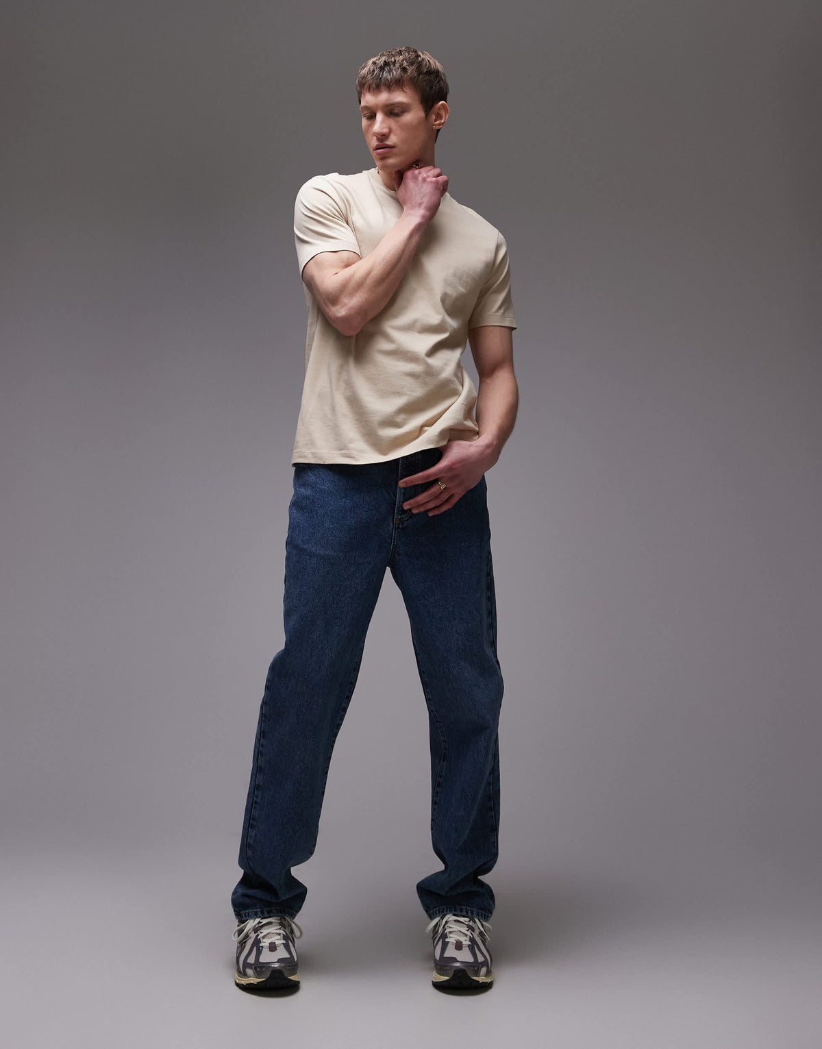 Topman classic fit t-shirt in stone