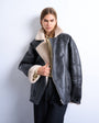 Topshop super oversized vintage wash shearling aviator bomber in black