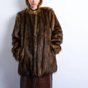 Topshop faux fur collarless mid length coat in ginger