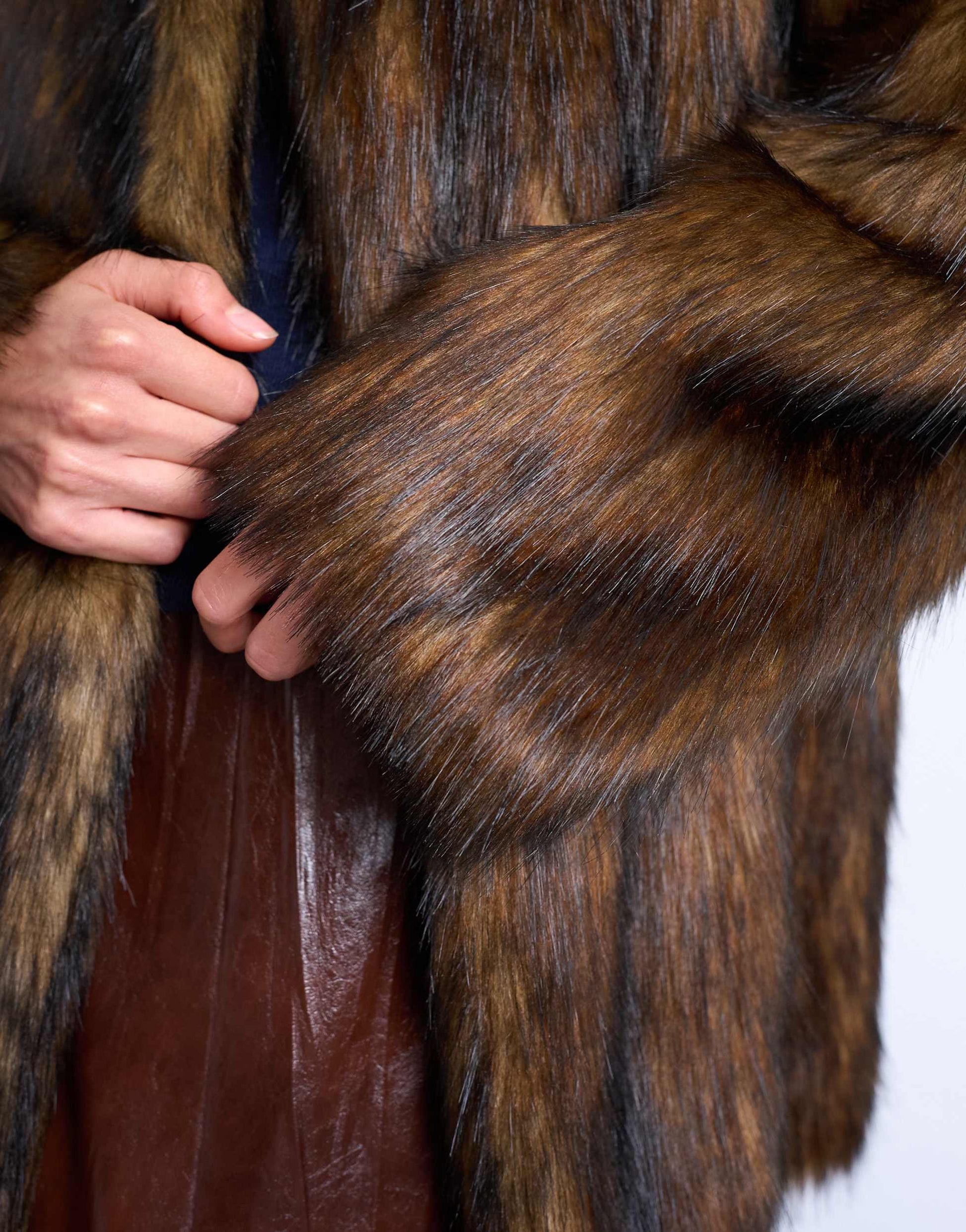 Topshop faux fur collarless mid length coat in ginger
