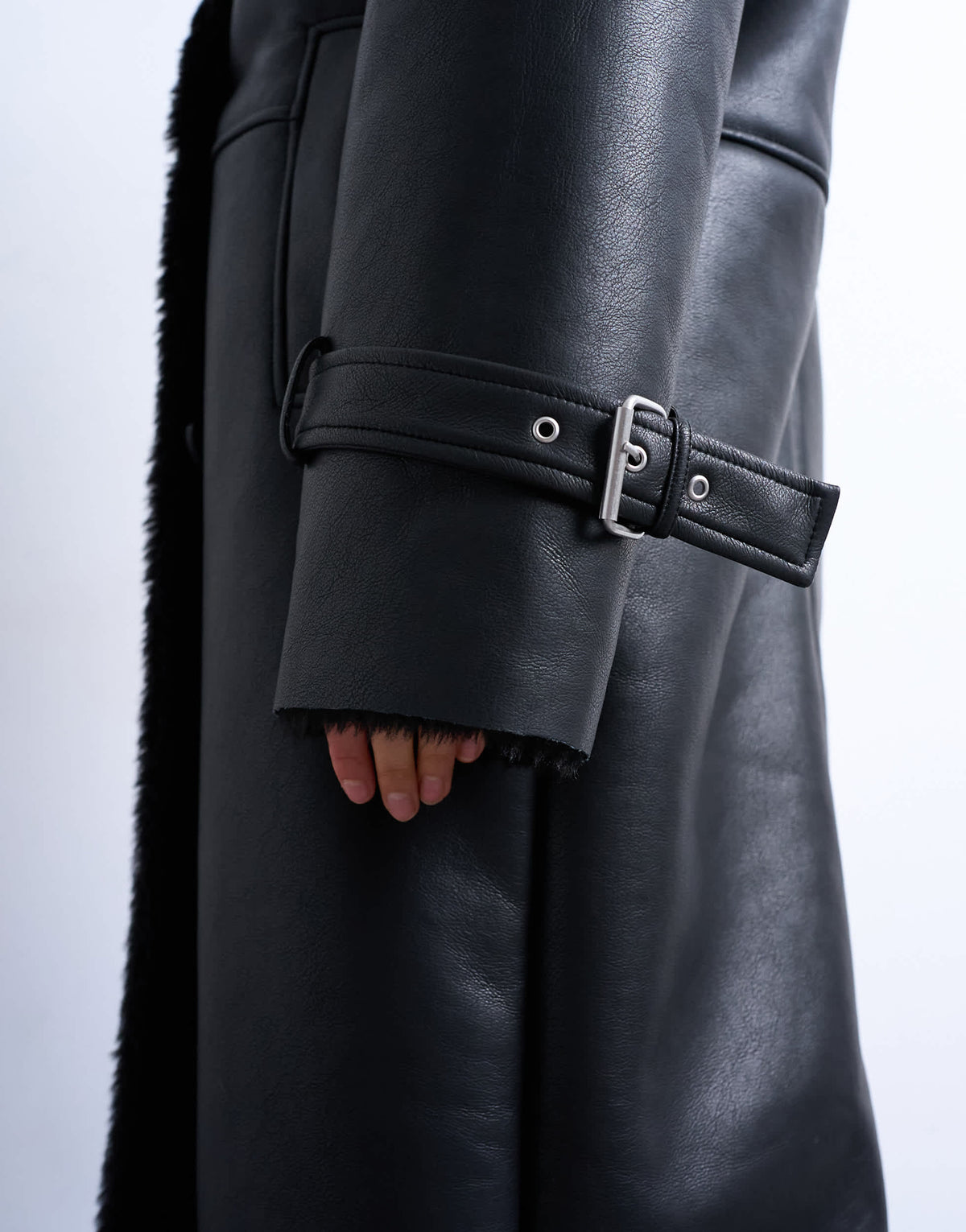 Topshop longline funnel oversized aviator borg coat in black