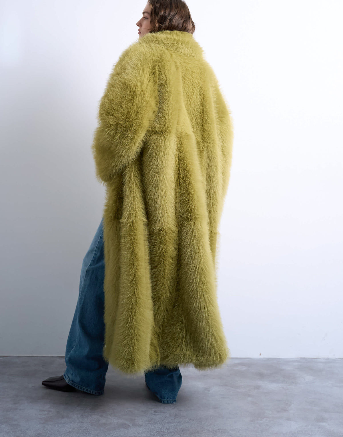 Topshop faux fur super long coat in green