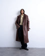 Topshop longline funnel oversized aviator borg coat in chocolate