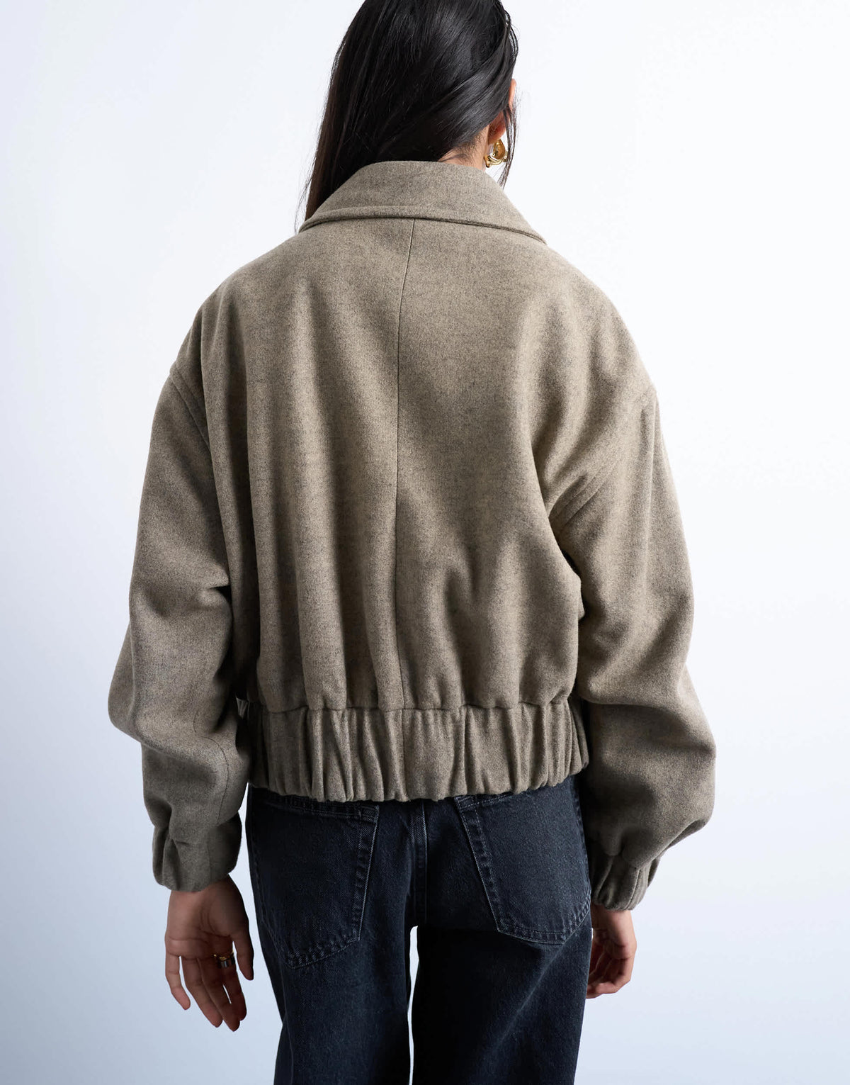 Topshop clean cropped quilted lined bomber with wool in taupe