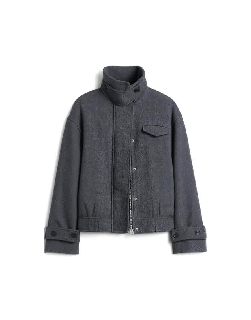 Topshop wool look funnel neck bomber jacket with tab detail in charcoal