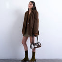 Topshop long brushed one button blazer coat with wool in chocolate