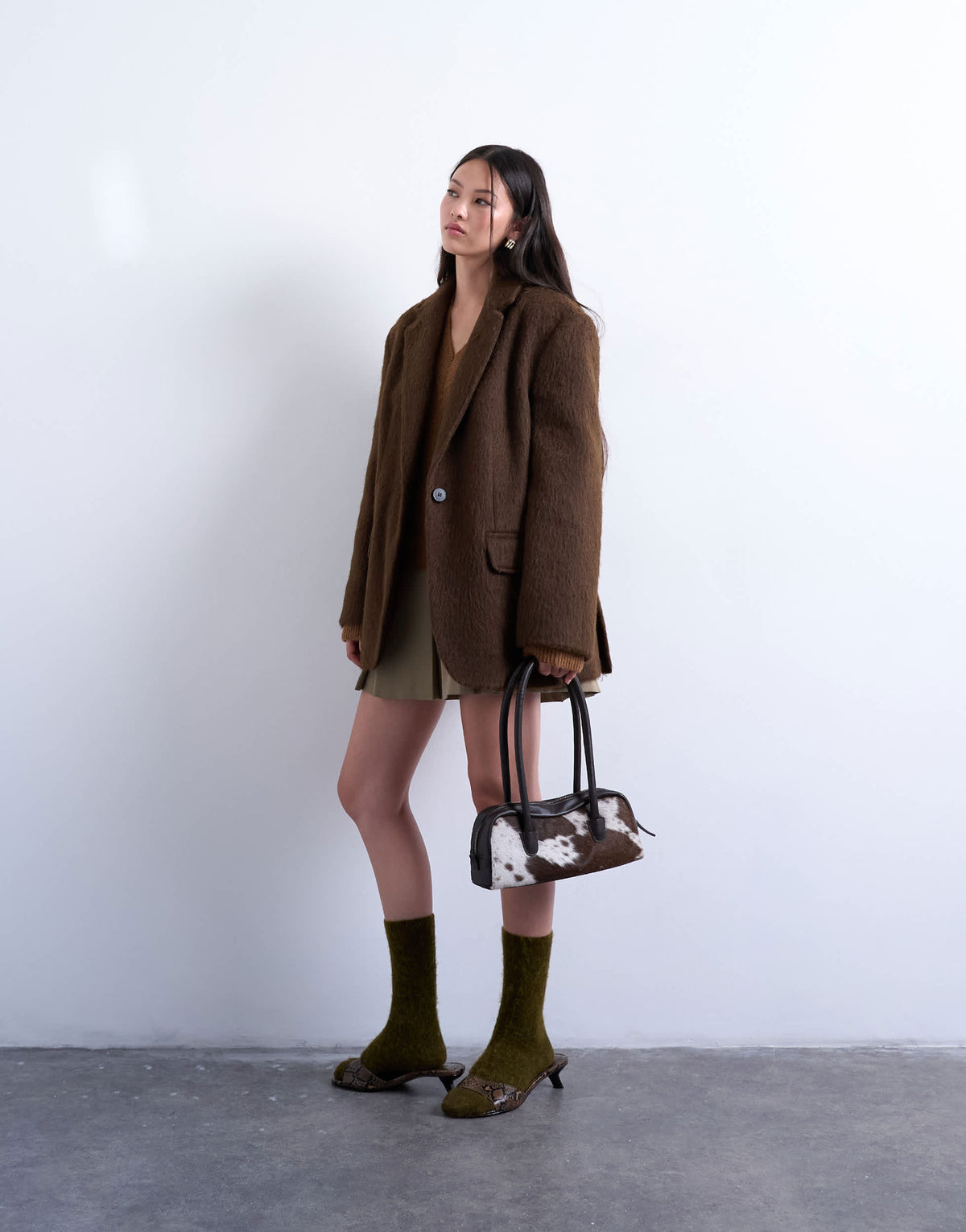 Topshop long brushed one button blazer coat with wool in chocolate