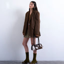 Manteau blazer long Topshop en laine brossée à un bouton, couleur chocolat