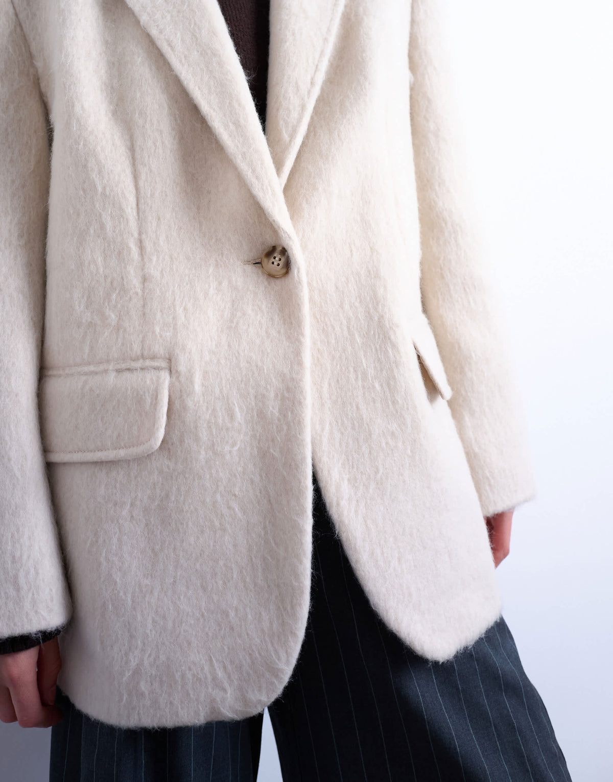 Topshop longline brushed one button blazer coat with wool in cream