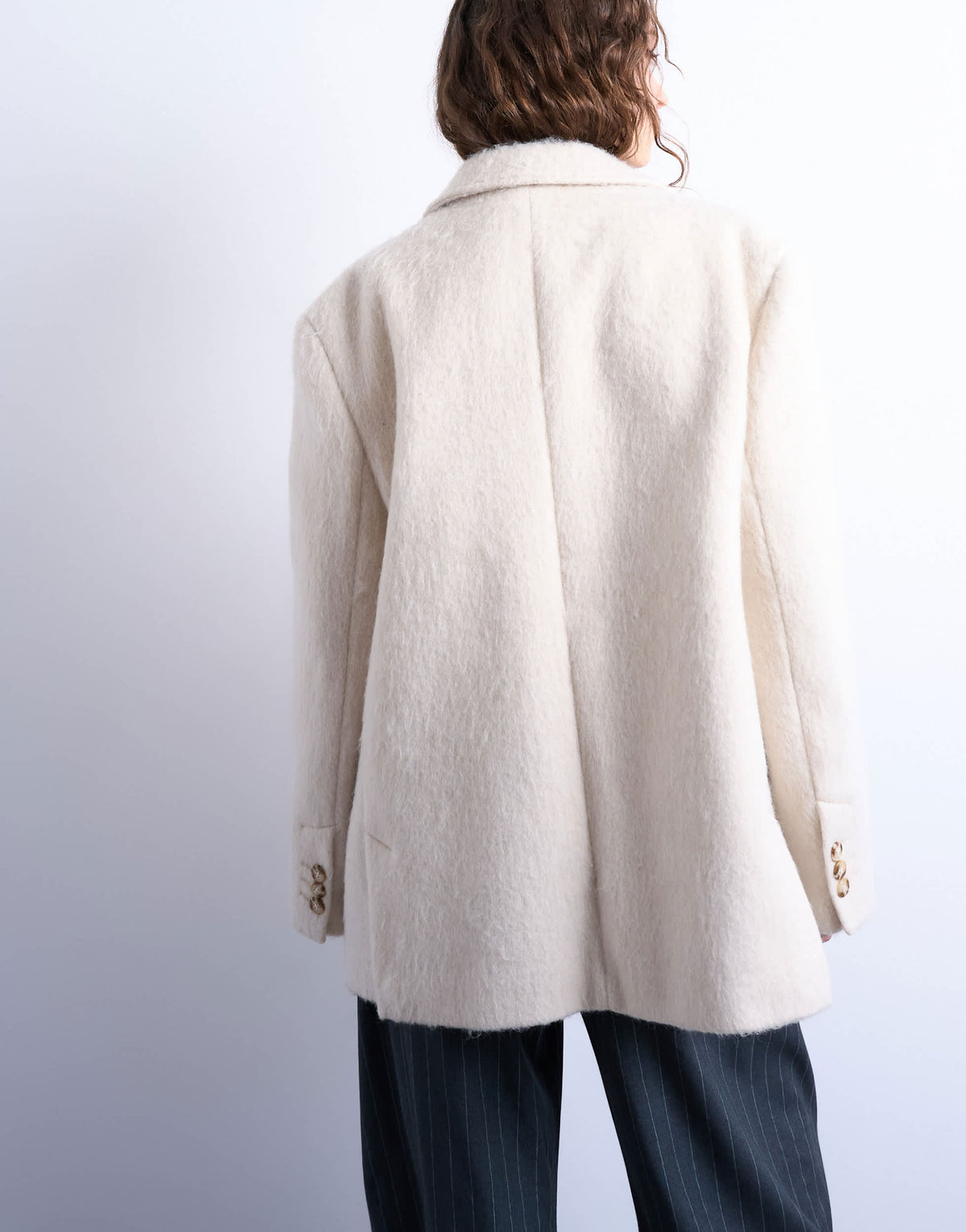 Topshop longline brushed one button blazer coat with wool in cream