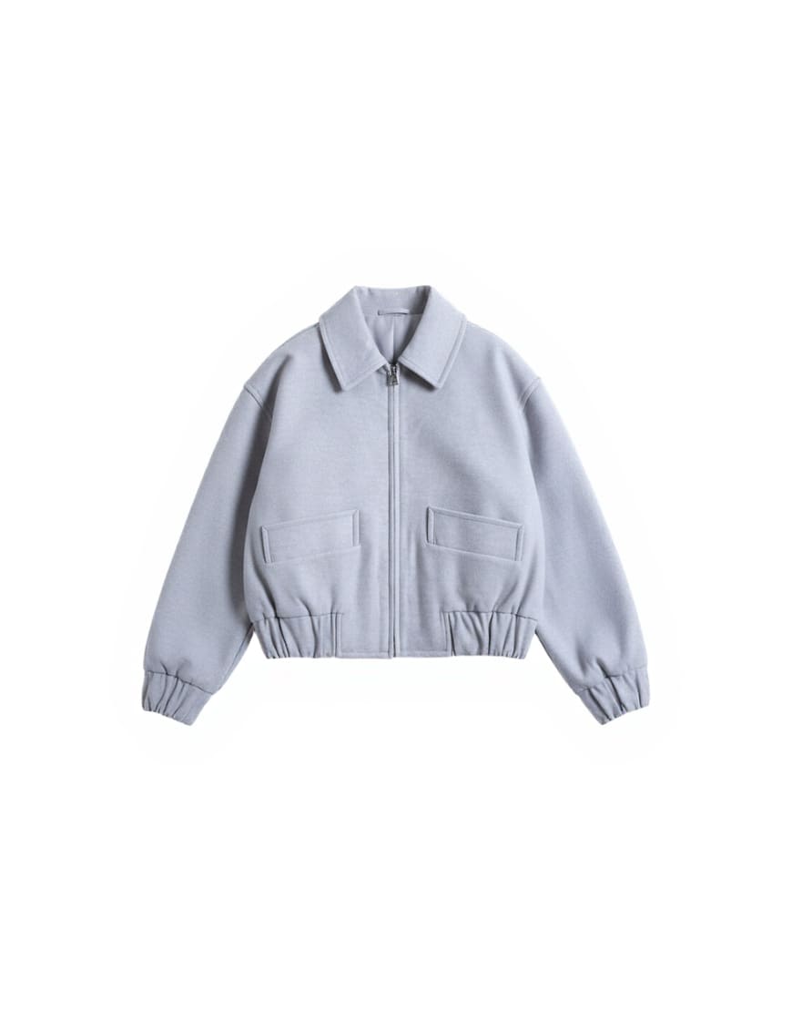 Topshop clean cropped quilted lined bomber with wool in light grey