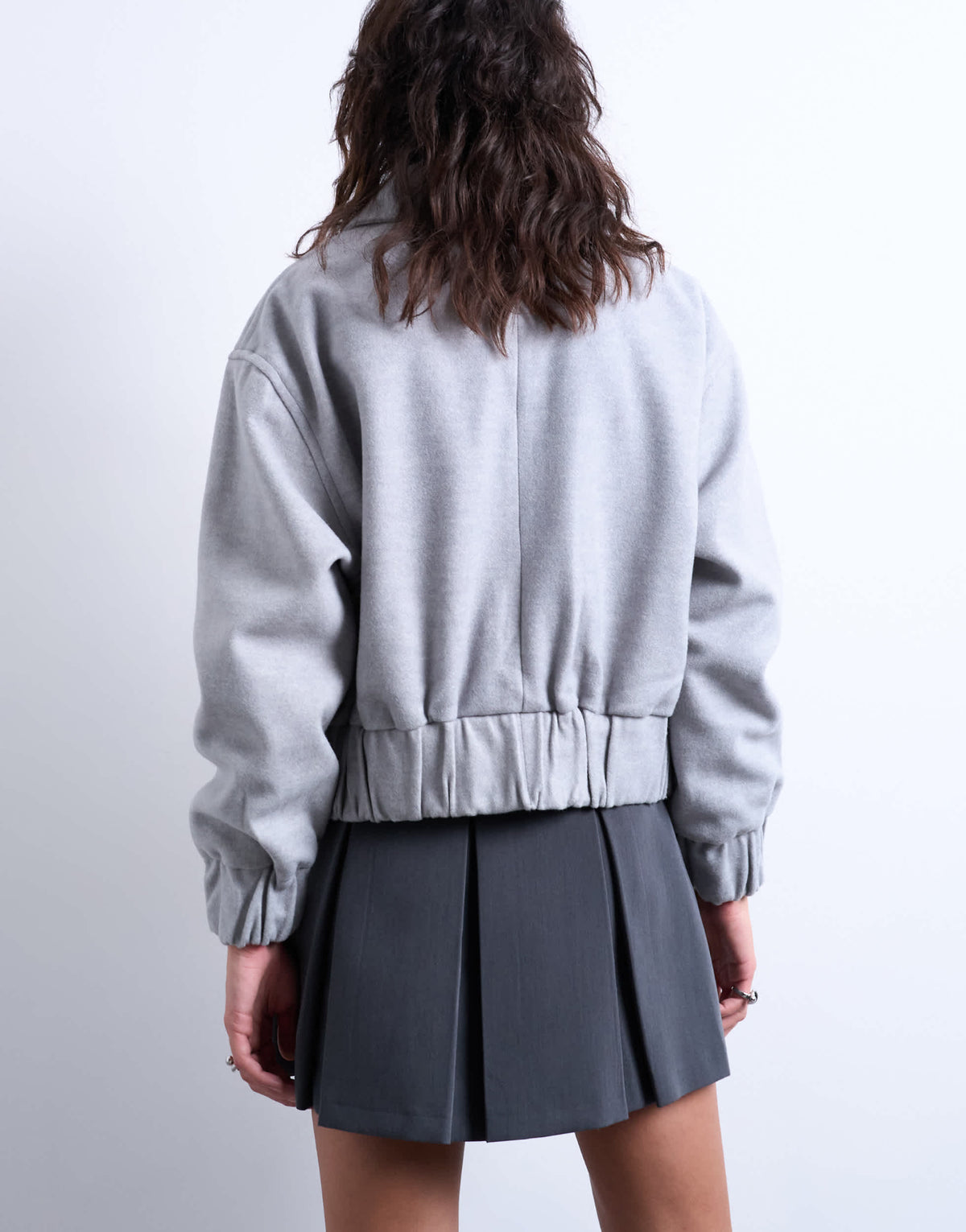 Topshop clean cropped quilted lined bomber with wool in light grey