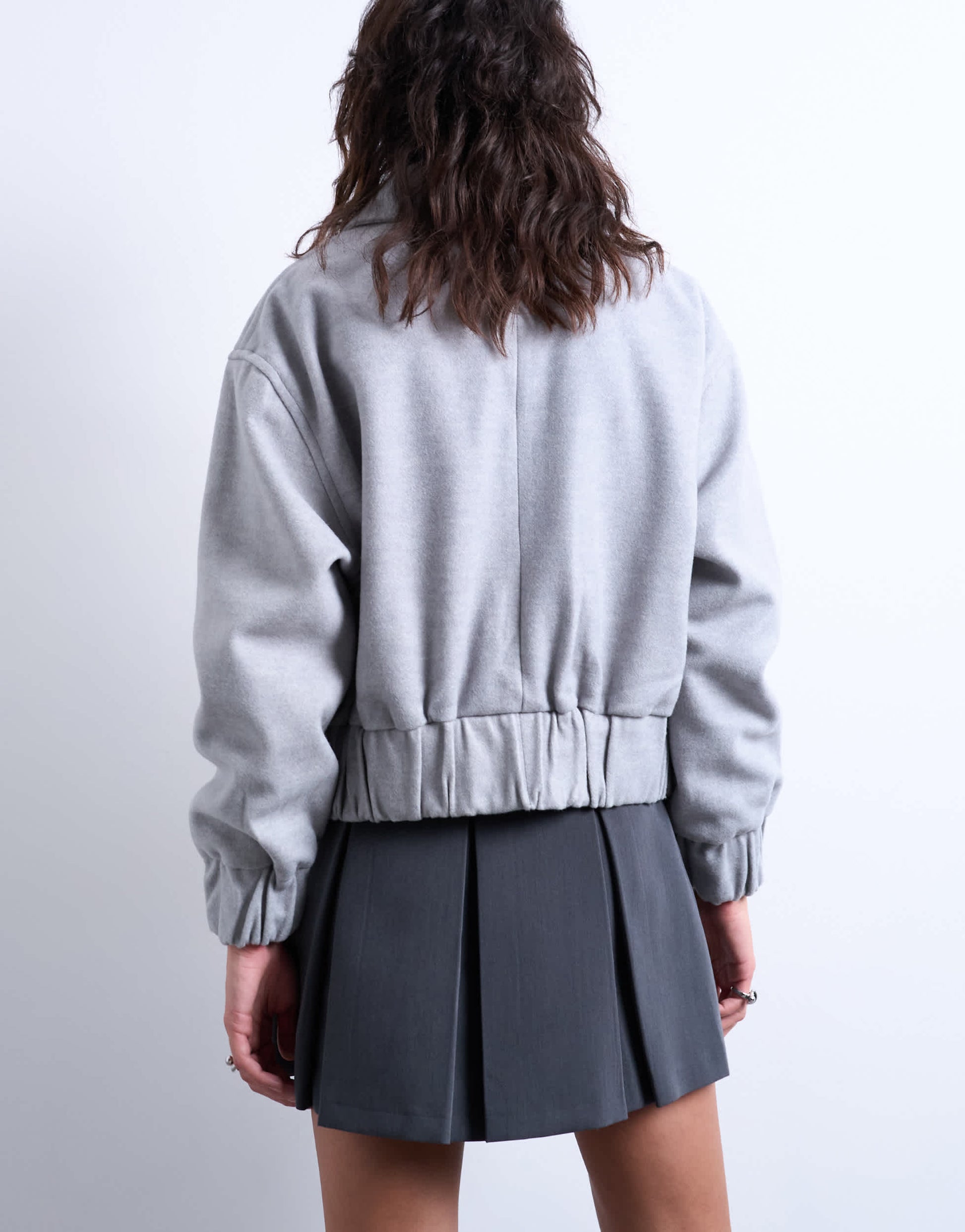 Topshop clean cropped quilted lined bomber with wool in light grey