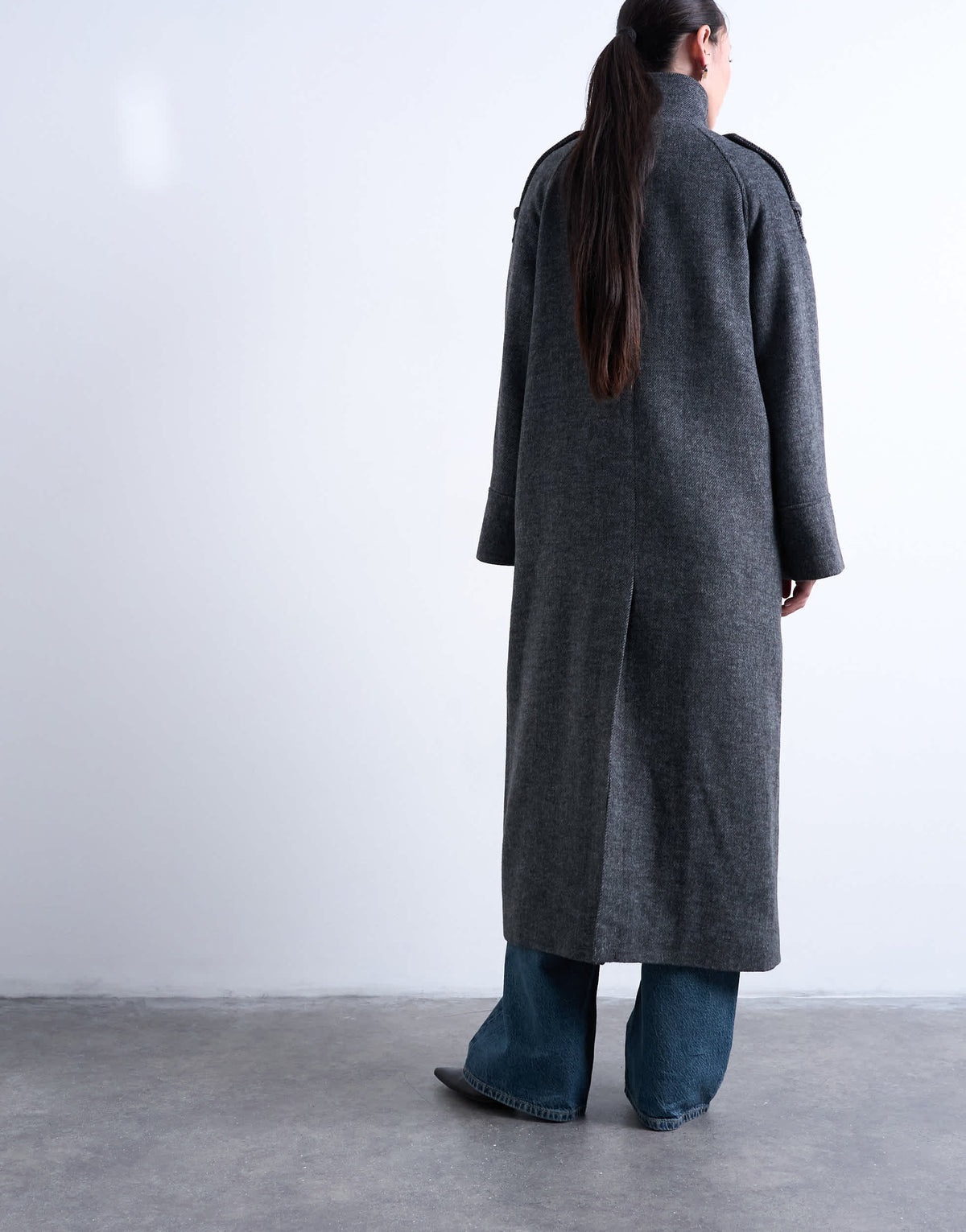 Topshop formal longline funnel neck car coat in grey