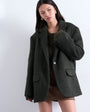 Topshop longline brushed one button blazer coat with wool in khaki