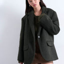 Blazer long Topshop en laine brossée kaki, à un bouton.