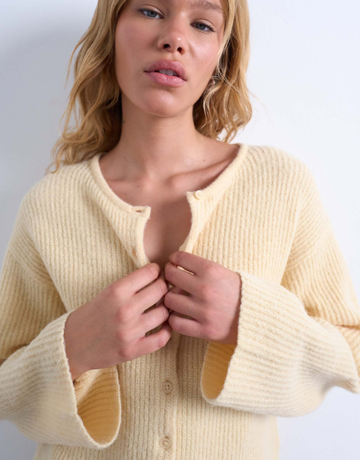 Topshop knitted easy ribbed relaxed cardigan in buttermilk