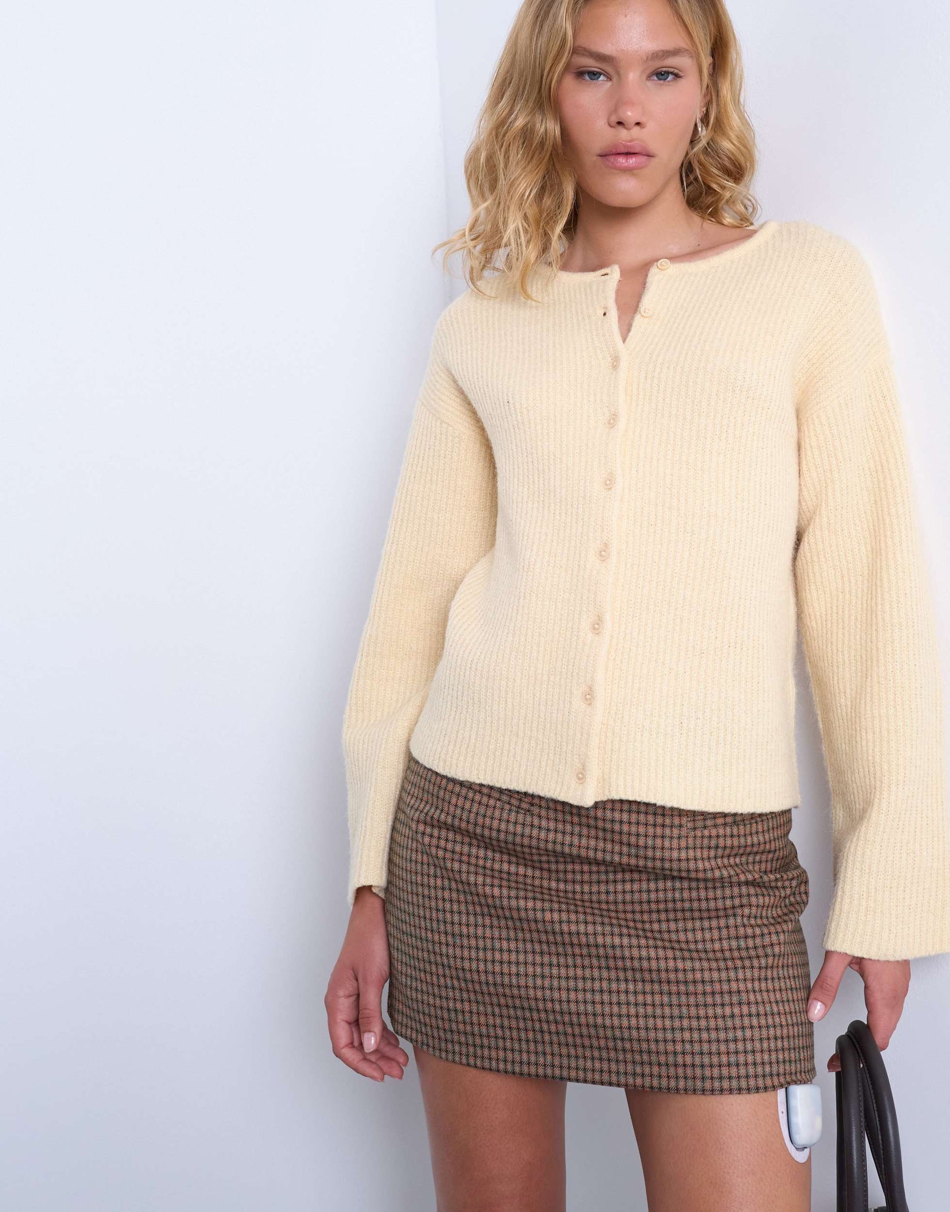 Topshop knitted easy ribbed relaxed cardigan in buttermilk