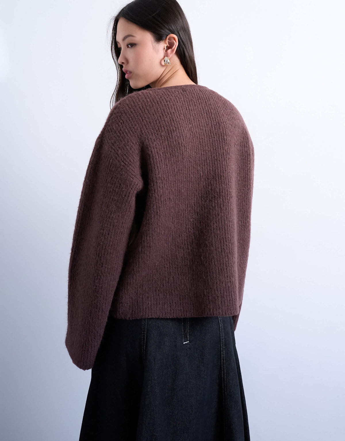 Topshop knitted easy ribbed relaxed cardigan in chocolate