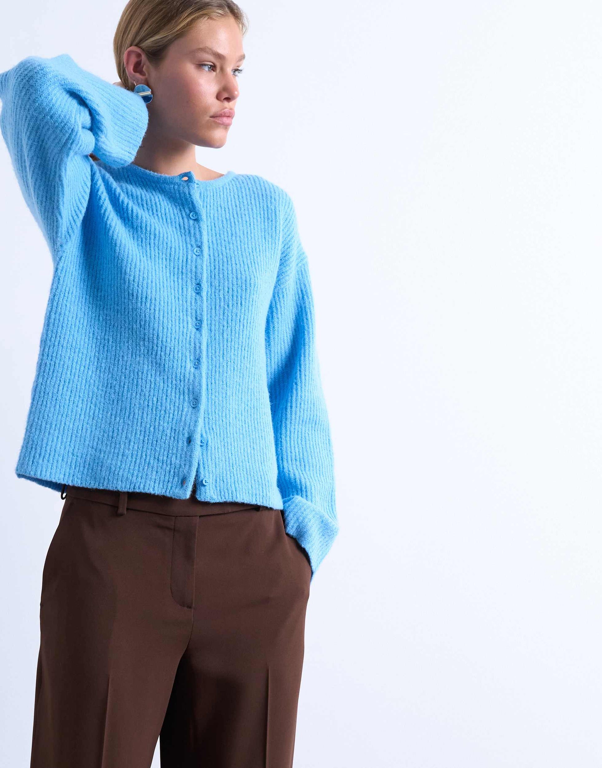 Topshop knitted easy ribbed relaxed cardigan in blue