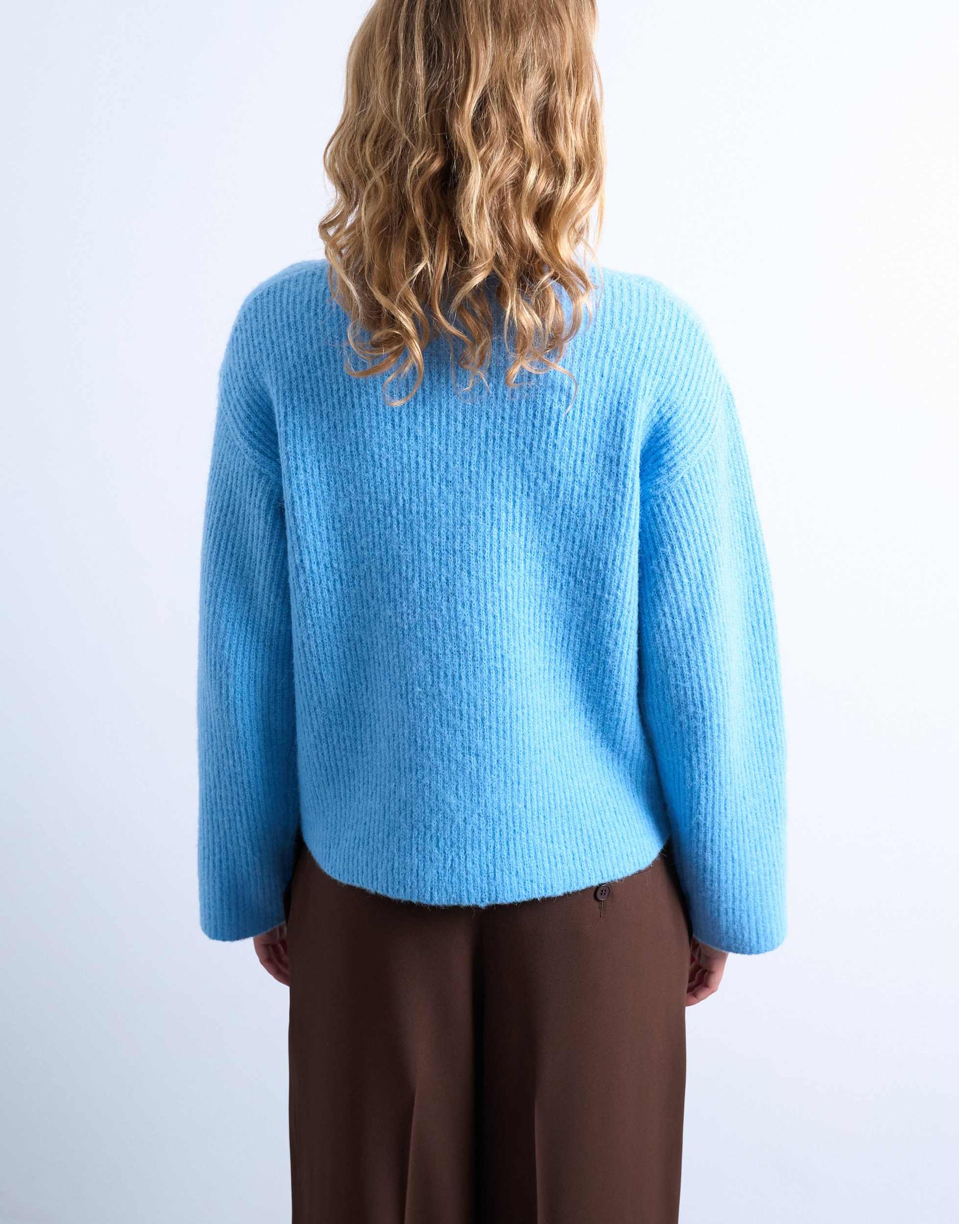 Topshop knitted easy ribbed relaxed cardigan in blue