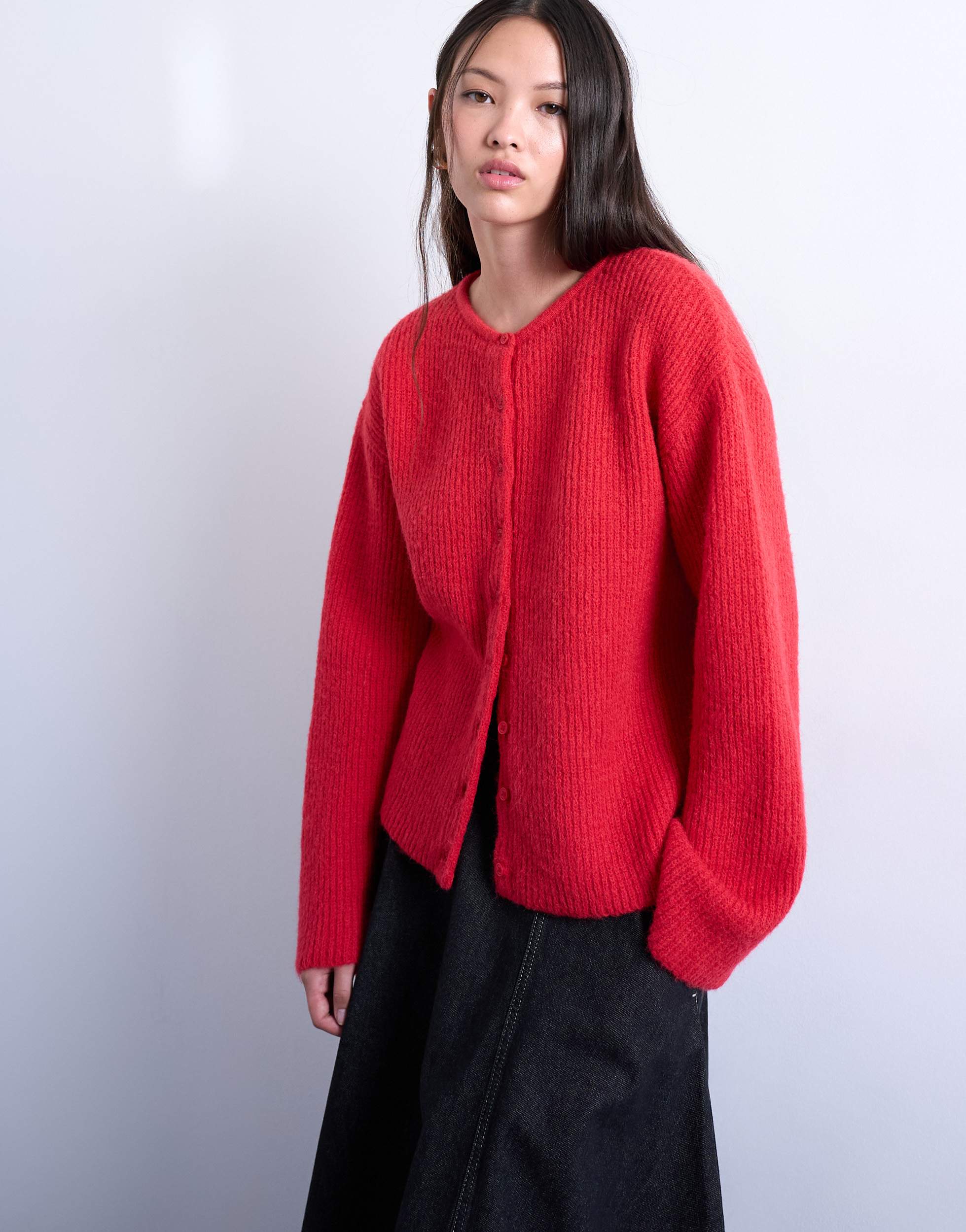 Gilet Topshop rouge en maille côtelée décontractée et facile à porter