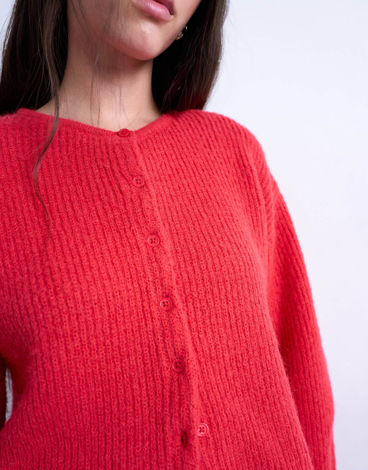 Topshop knitted easy ribbed relaxed cardigan in red