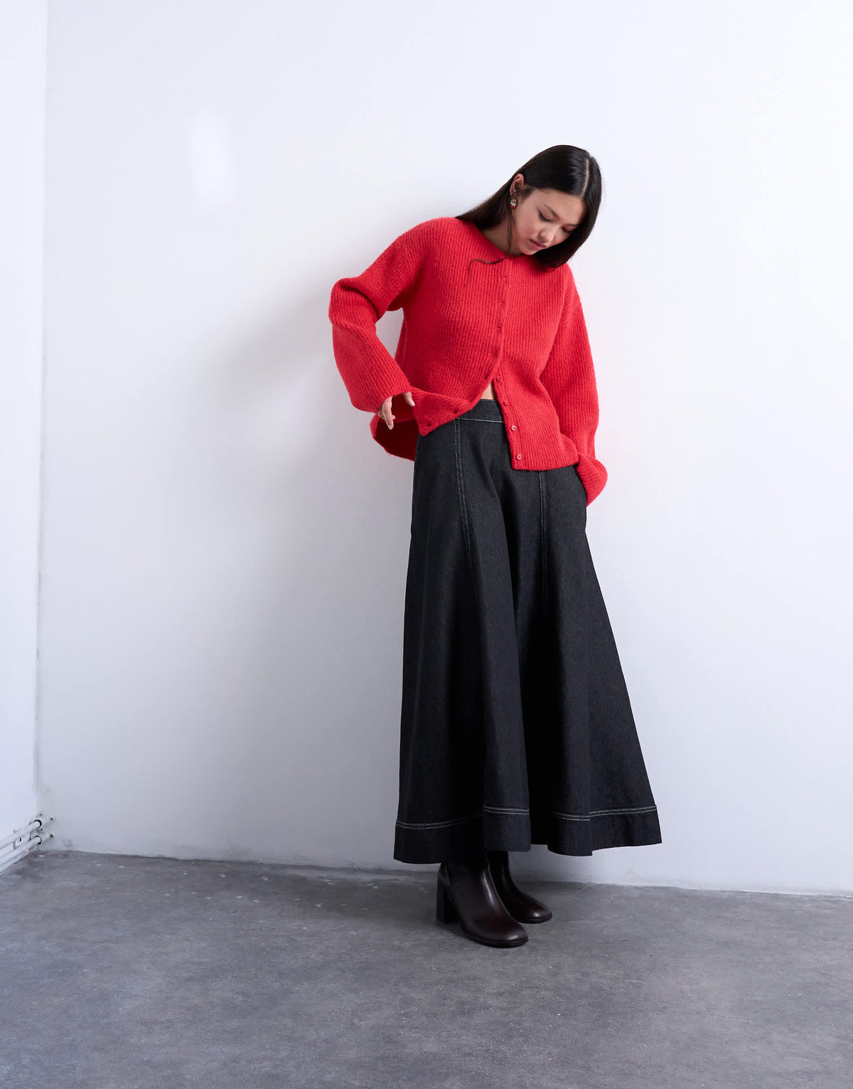 Topshop knitted easy ribbed relaxed cardigan in red