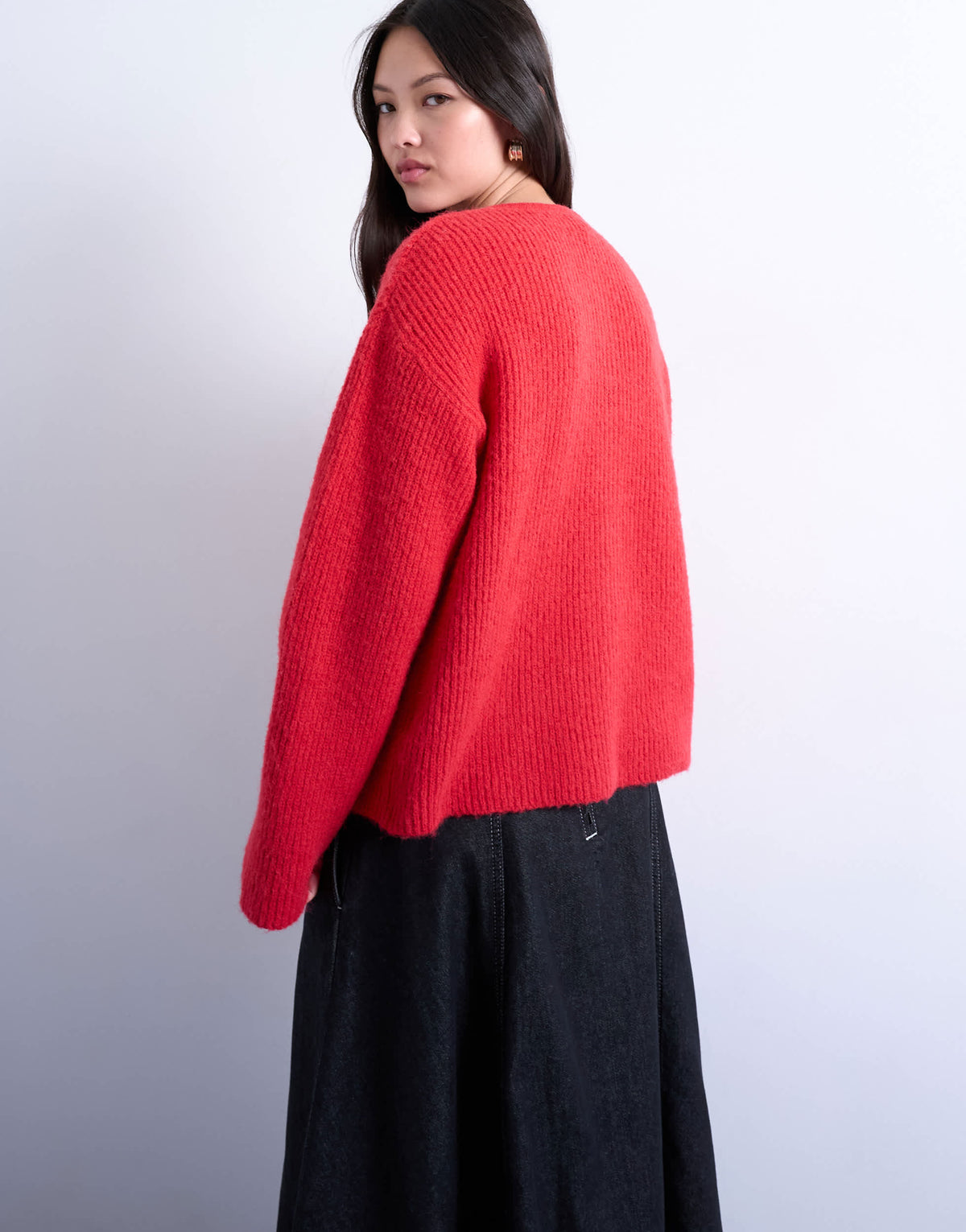 Topshop knitted easy ribbed relaxed cardigan in red