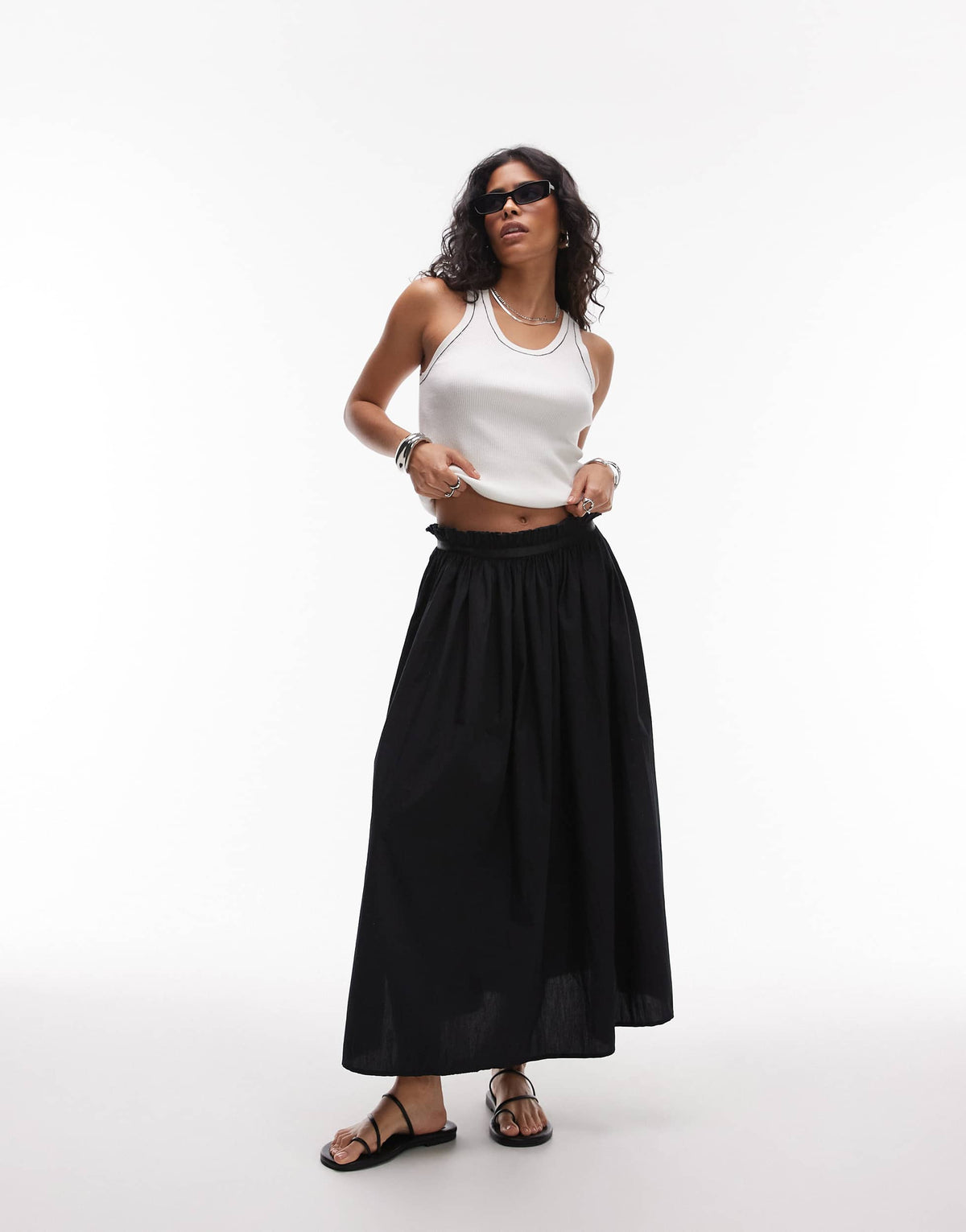  Topshop crinkle cotton laundered full skirt in black