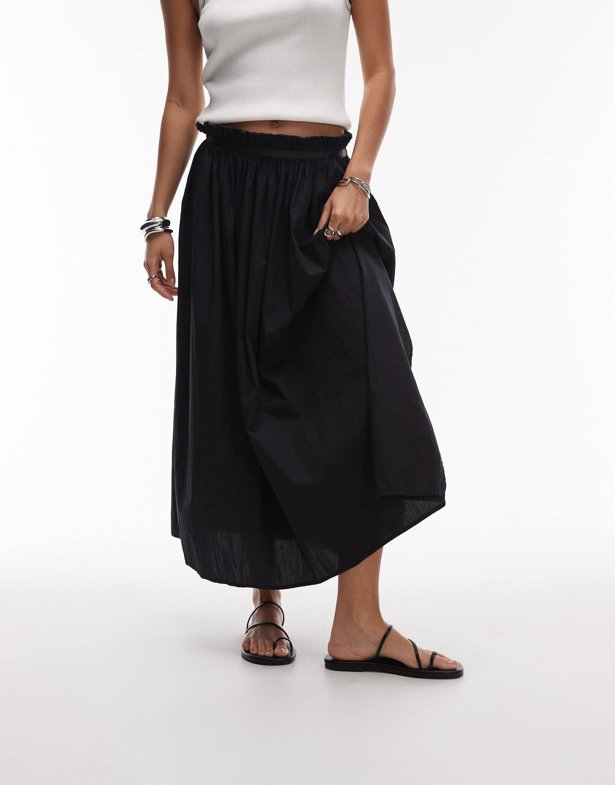  Topshop crinkle cotton laundered full skirt in black