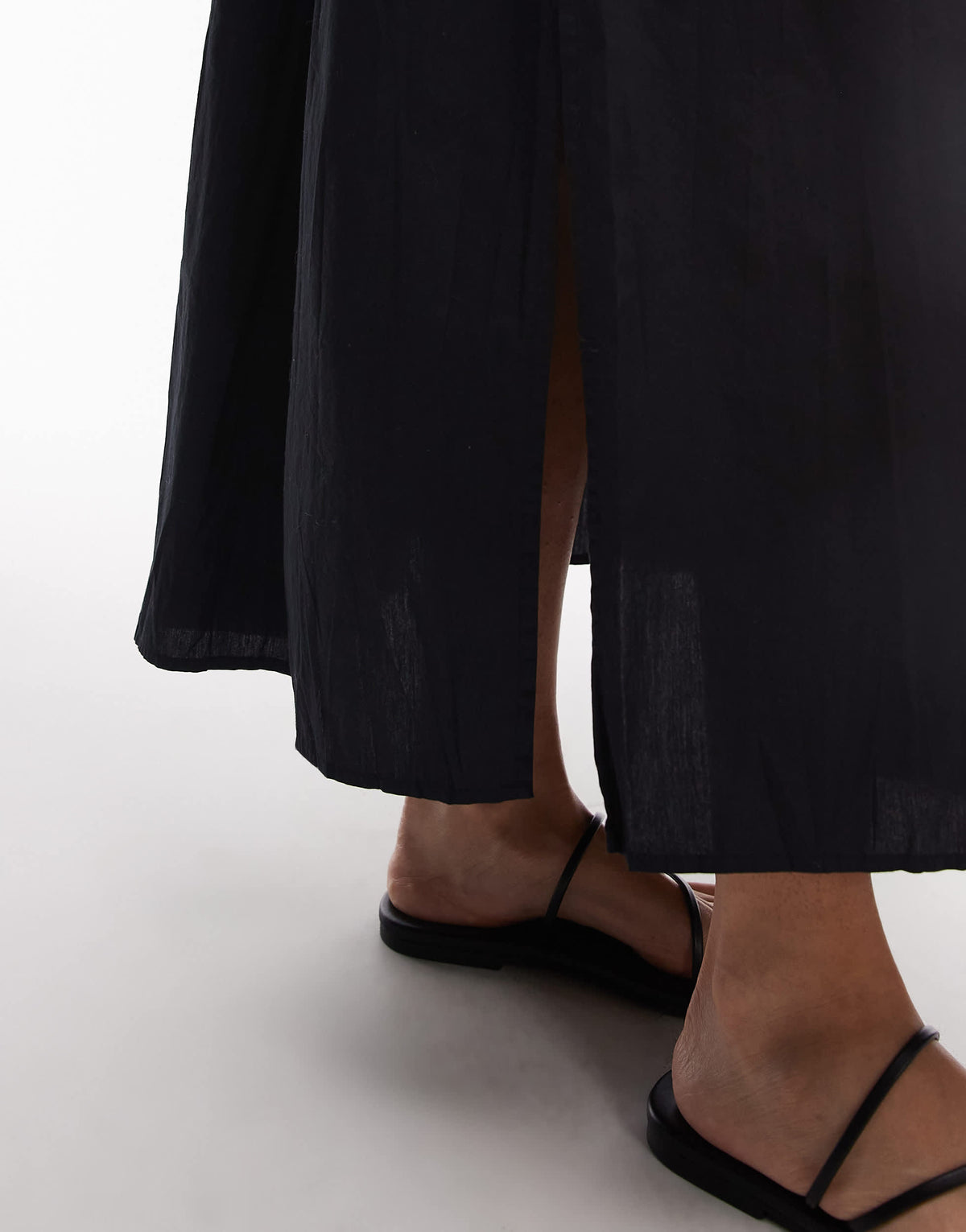  Topshop crinkle cotton laundered full skirt in black