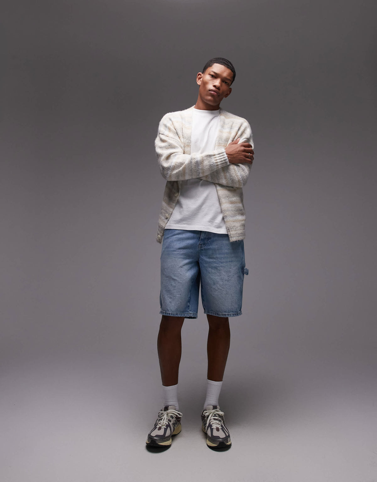 Topman denim carpenter short in light wash blue