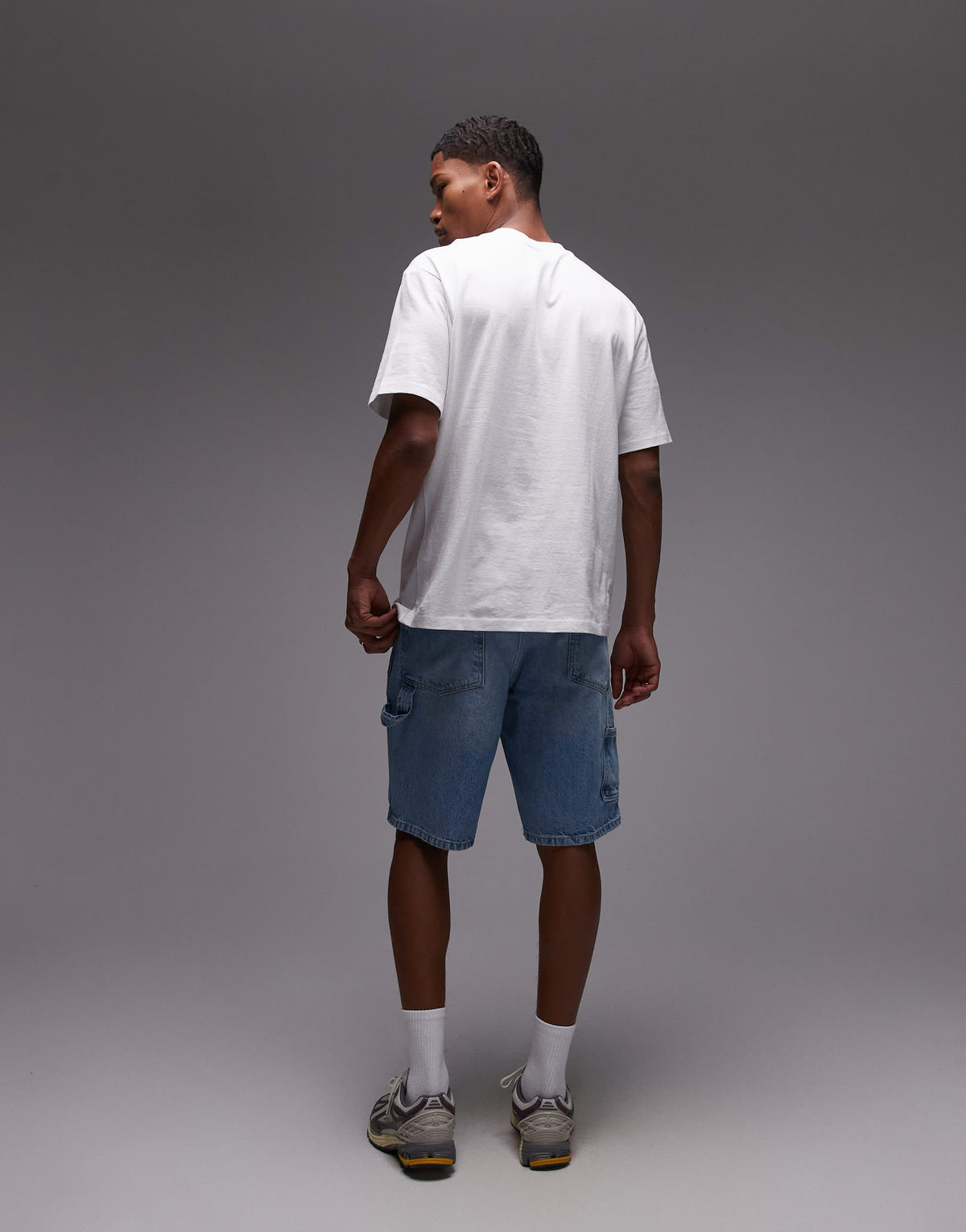 Topman denim carpenter short in light wash blue