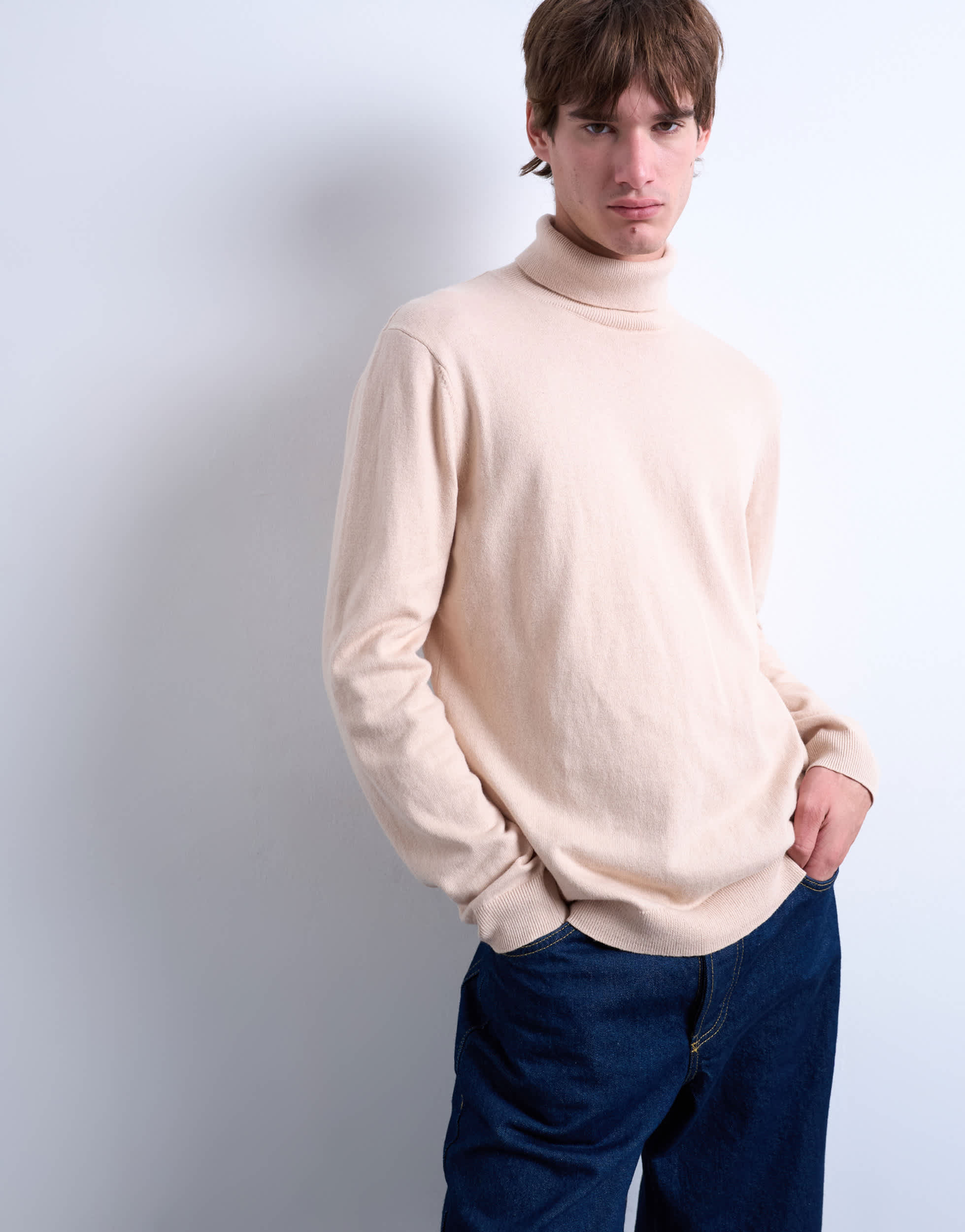 Col roulé essentiel en maille Topman, coloris pierre