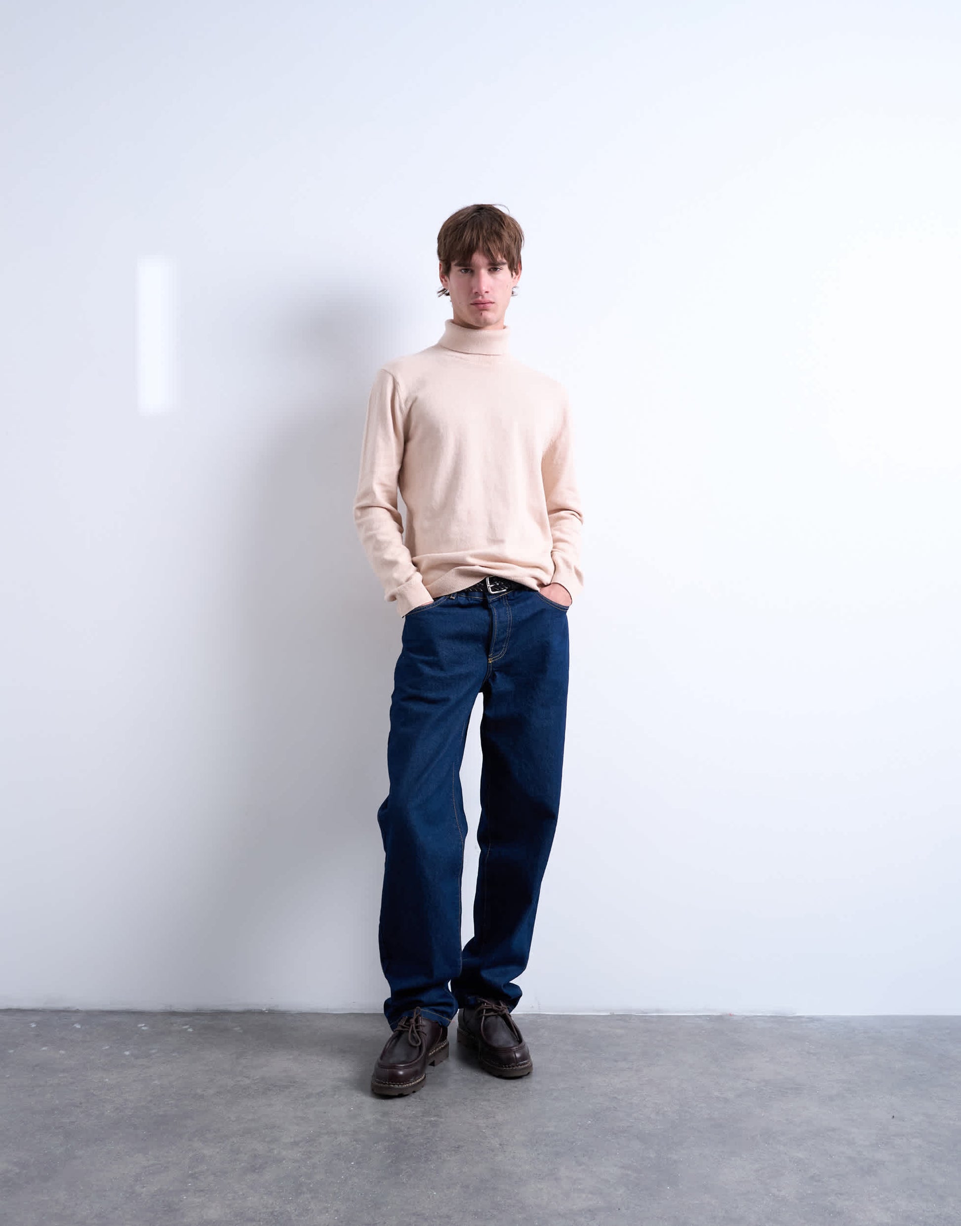 Topman essential knitted roll neck in stone