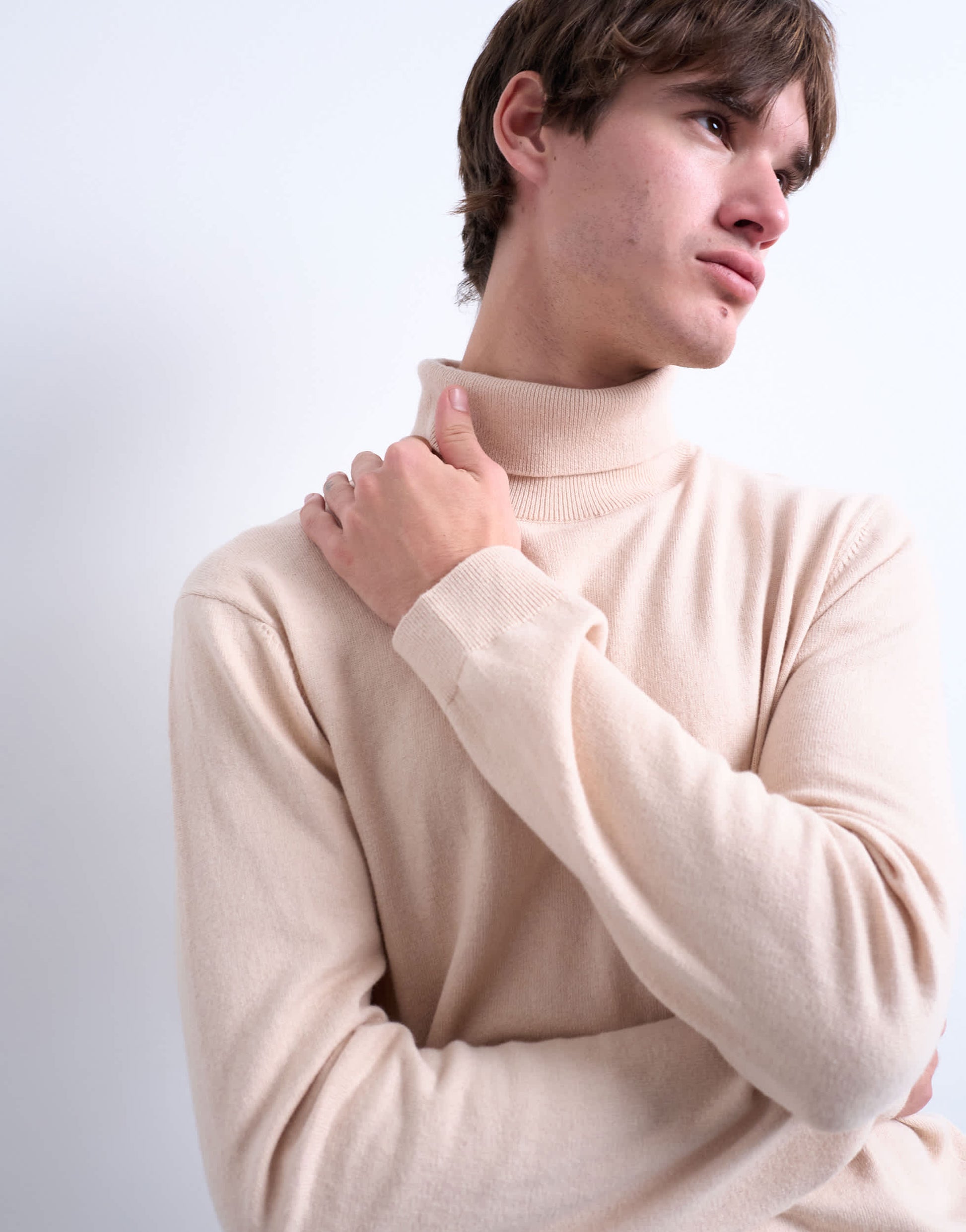 Topman essential knitted roll neck in stone