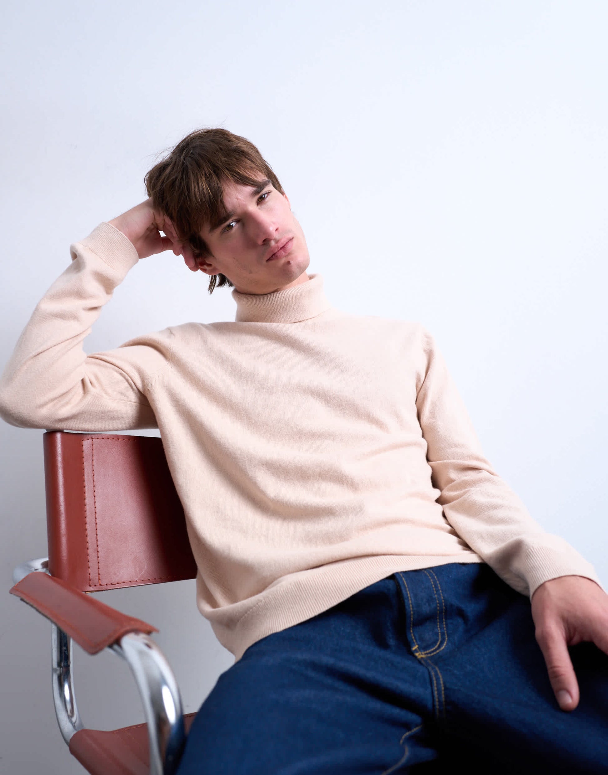 Topman essential knitted roll neck in stone