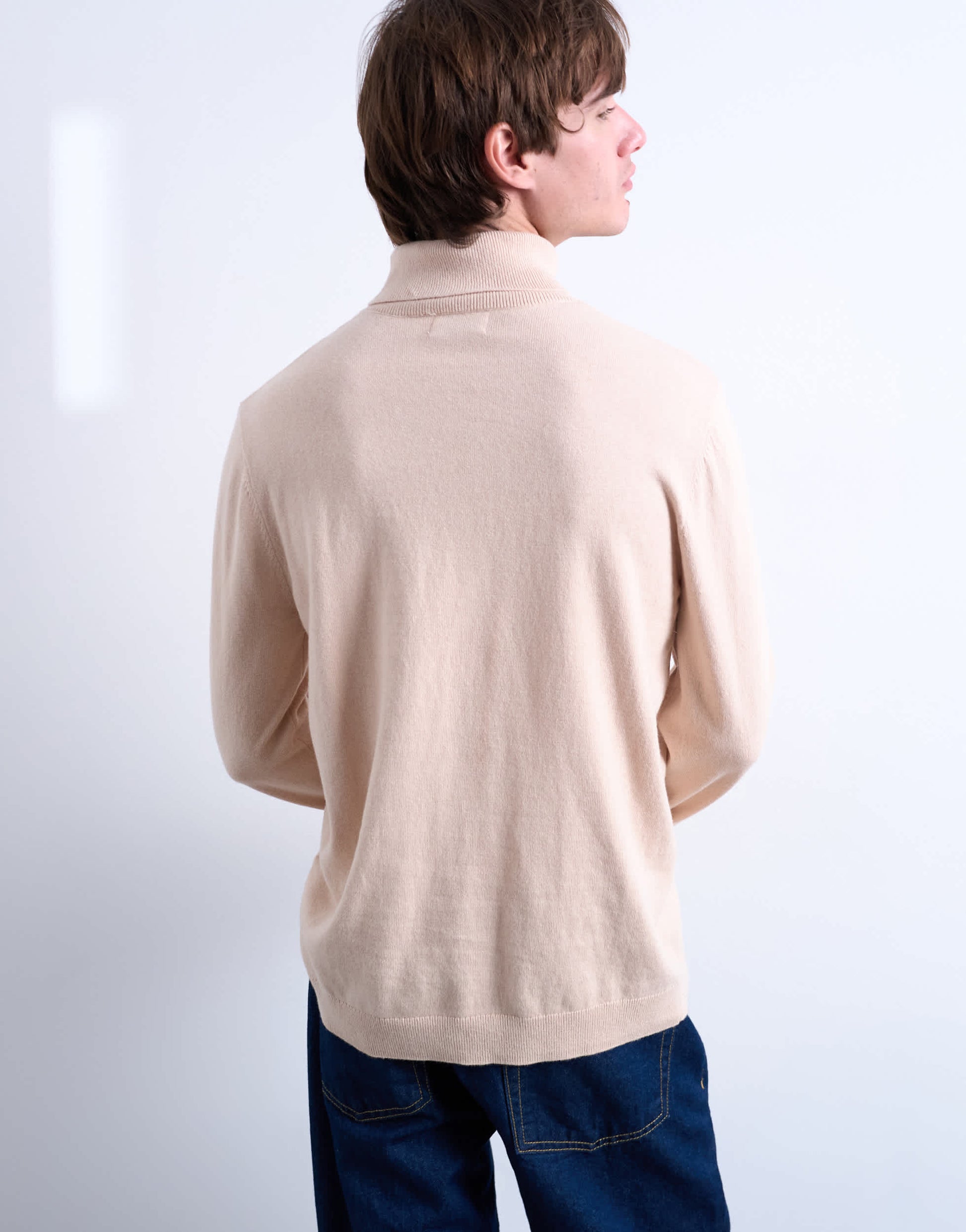 Topman essential knitted roll neck in stone