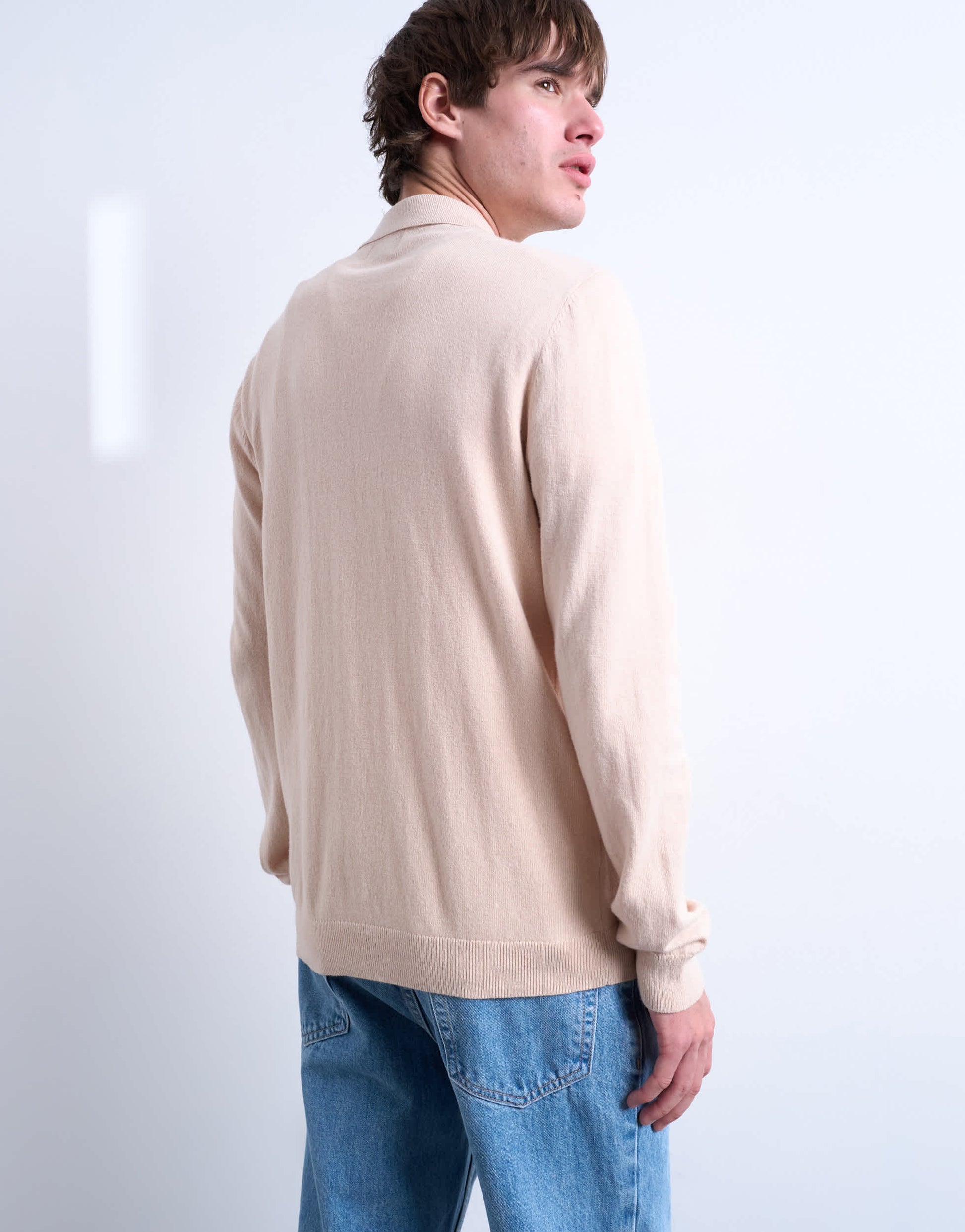 Topman essential knitted zip polo in stone