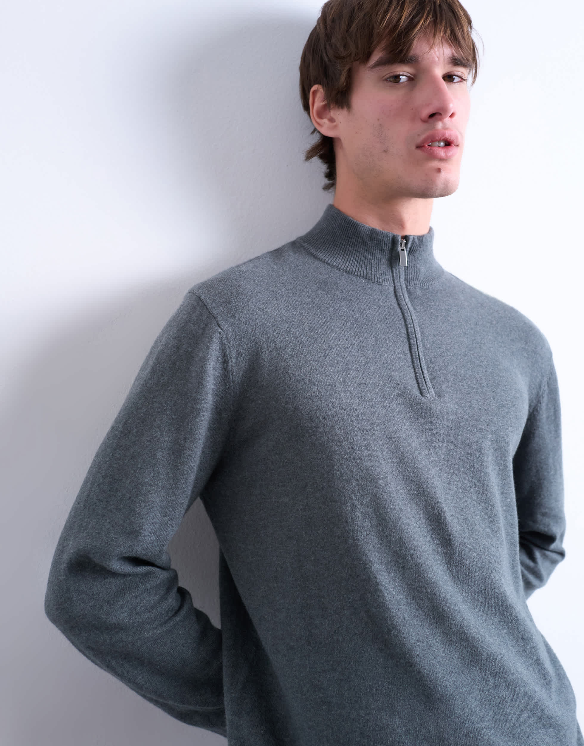 Topman — Col montant zippé en maille - Anthracite
