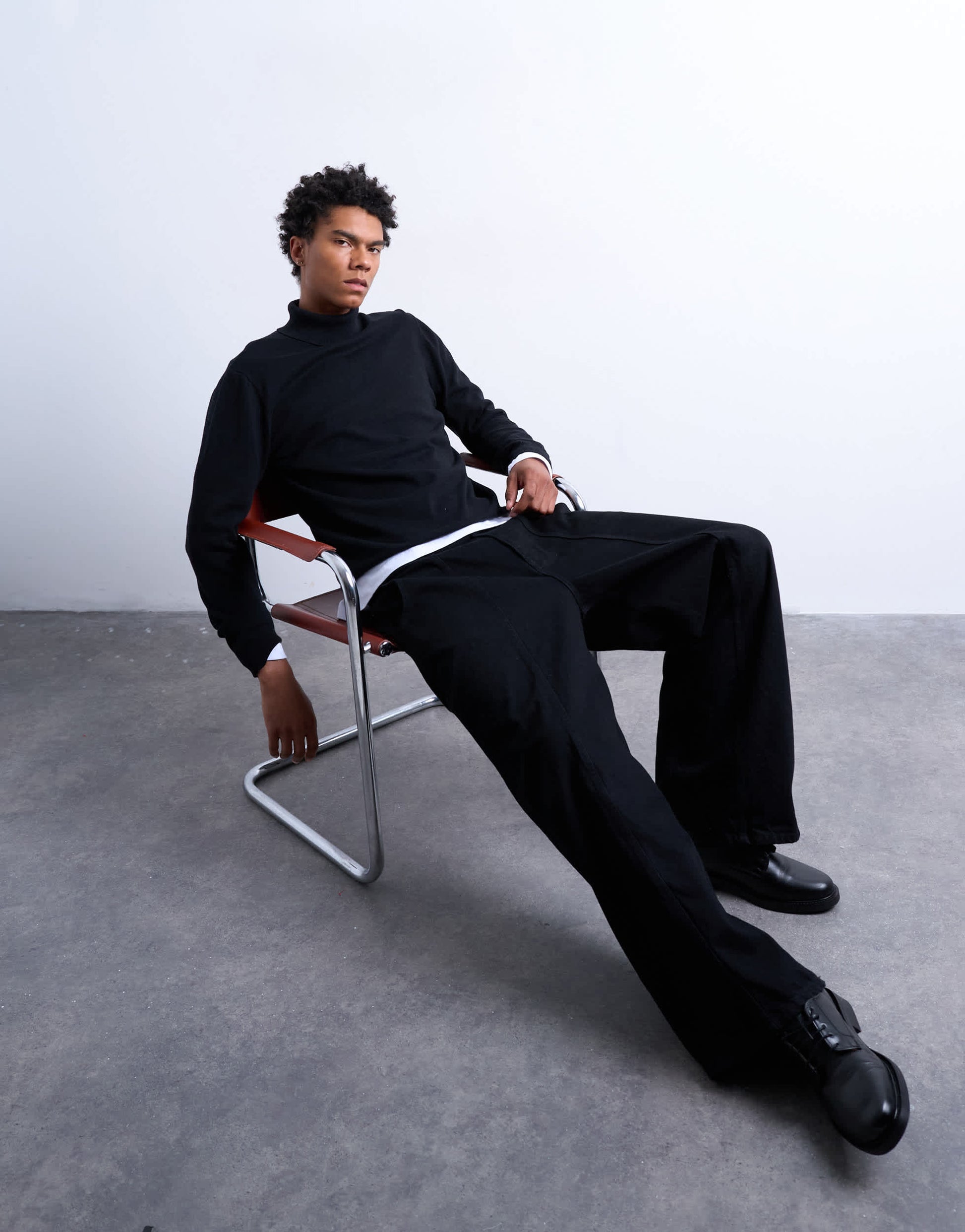 Topman essential knitted roll neck in black