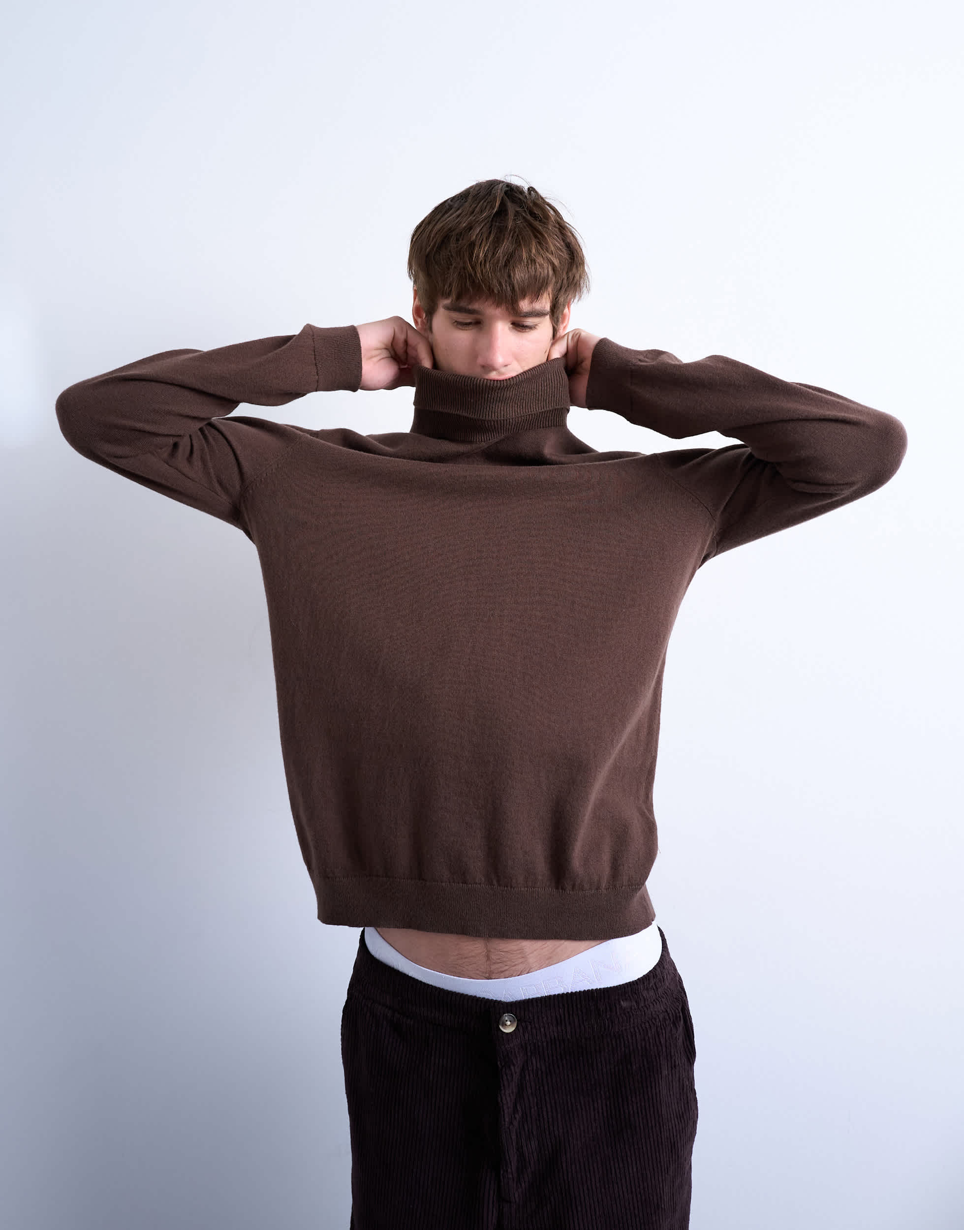 Topman essential knitted roll neck in brown
