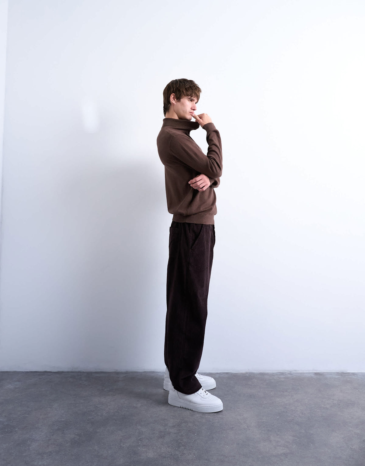 Topman essential knitted roll neck in brown