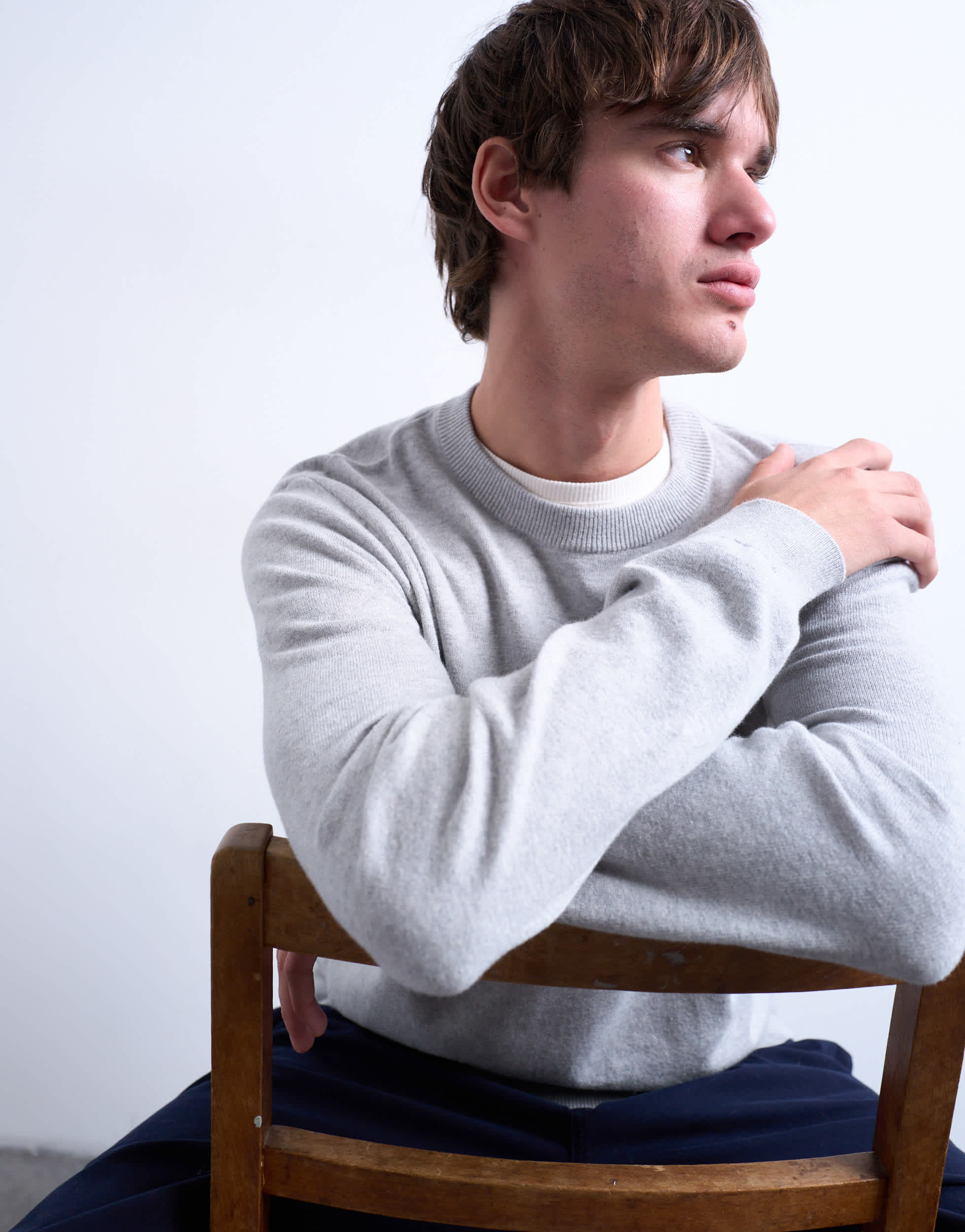 Topman, pull ras du cou essentiel en maille gris clair