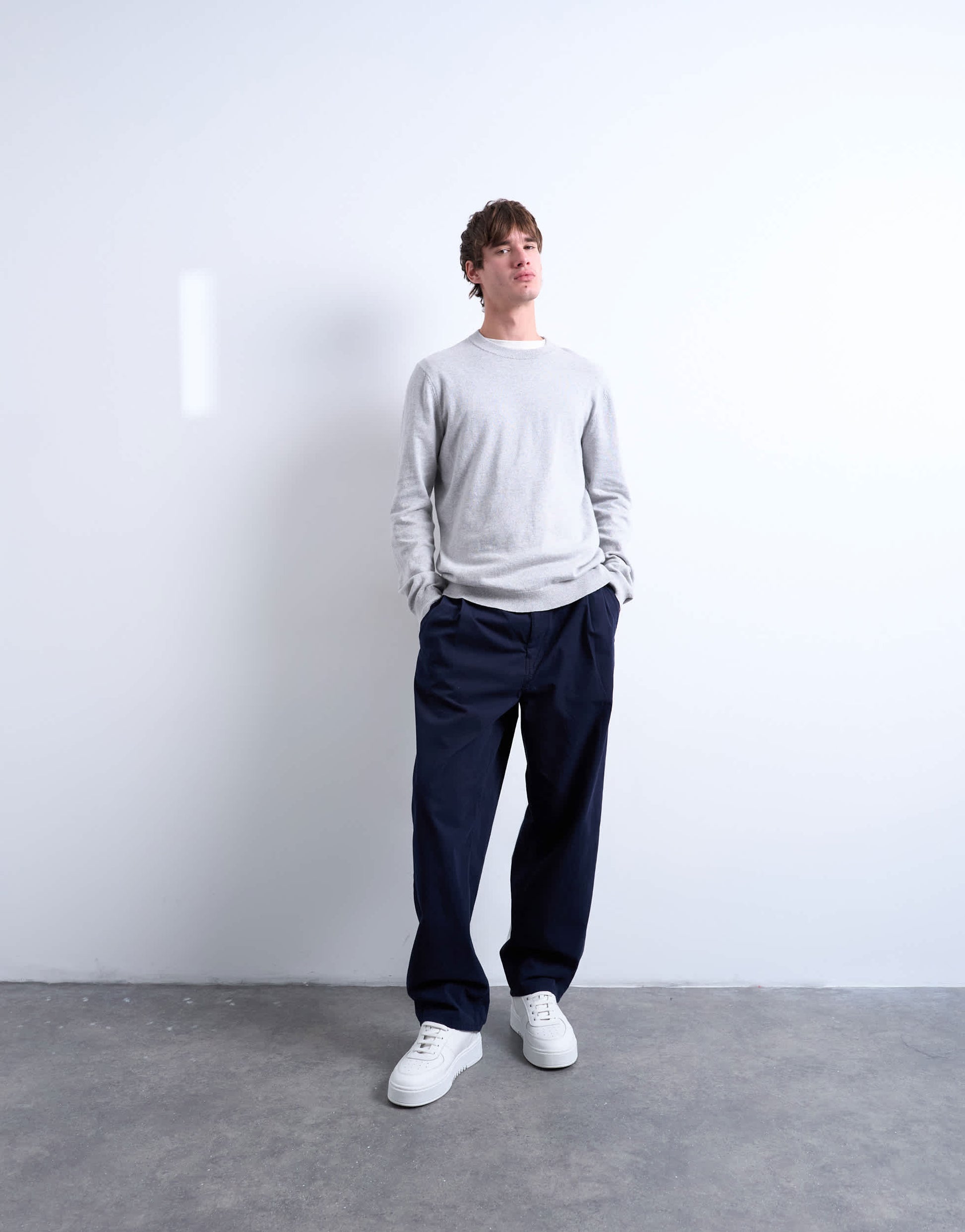 Topman essential knitted crew neck in light grey