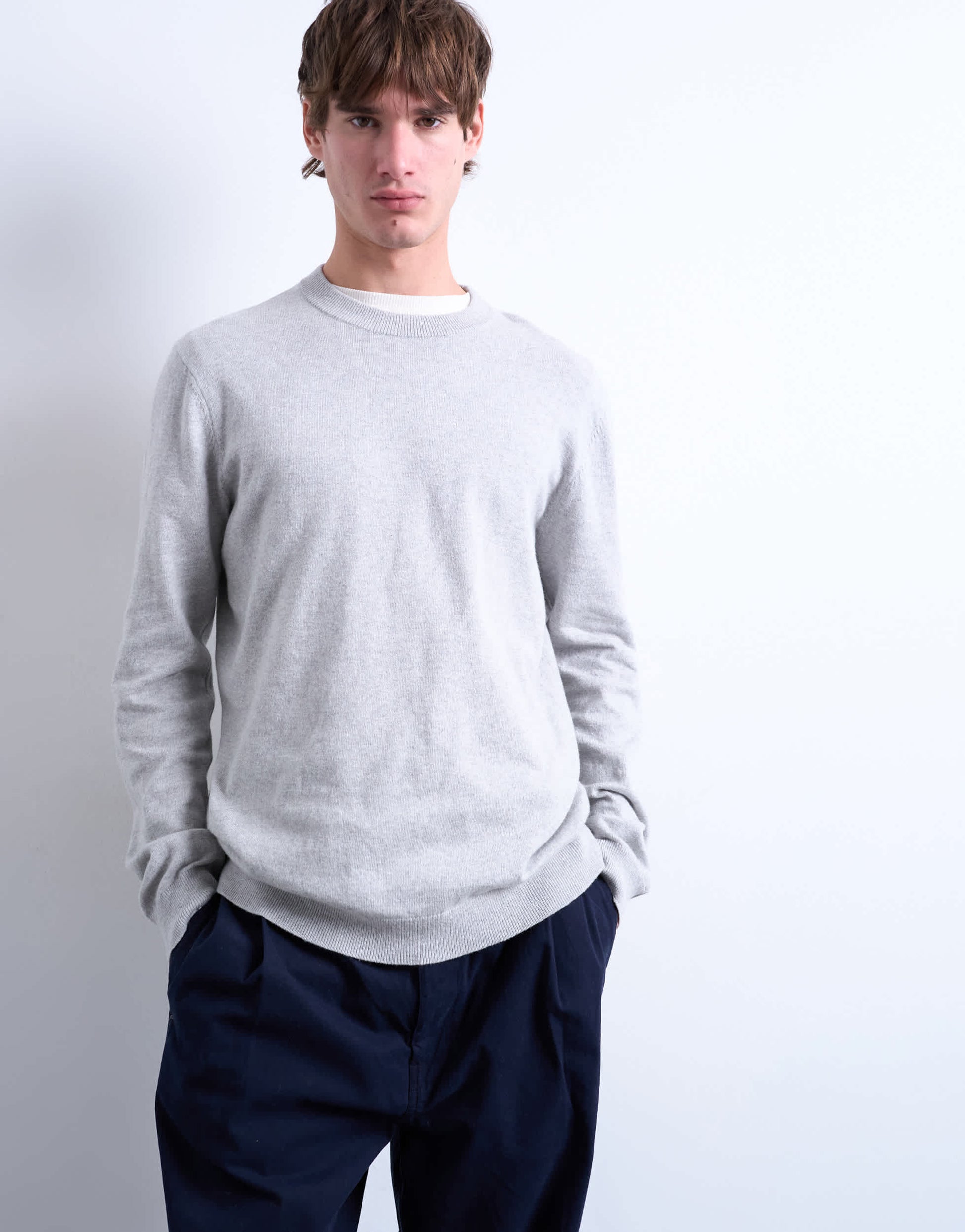 Topman essential knitted crew neck in light grey