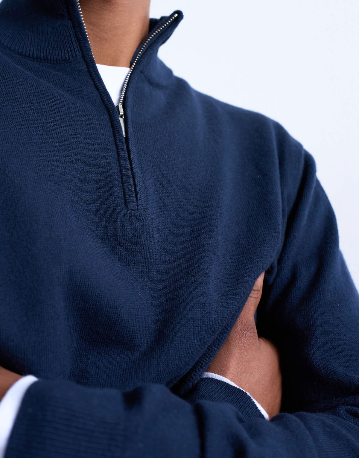 Topman essential knitted 1/4 zip funnel in navy