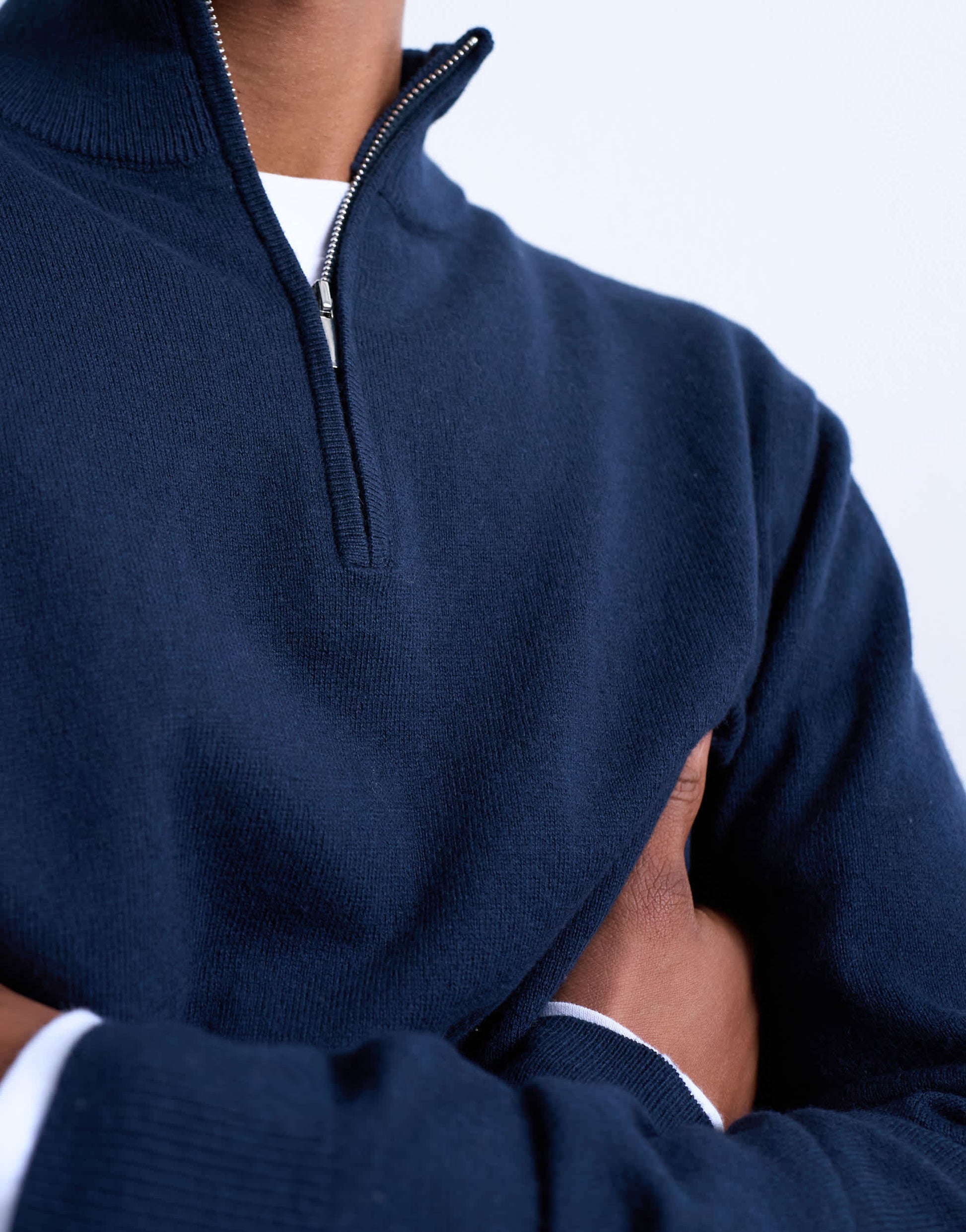 Topman essential knitted 1/4 zip funnel in navy
